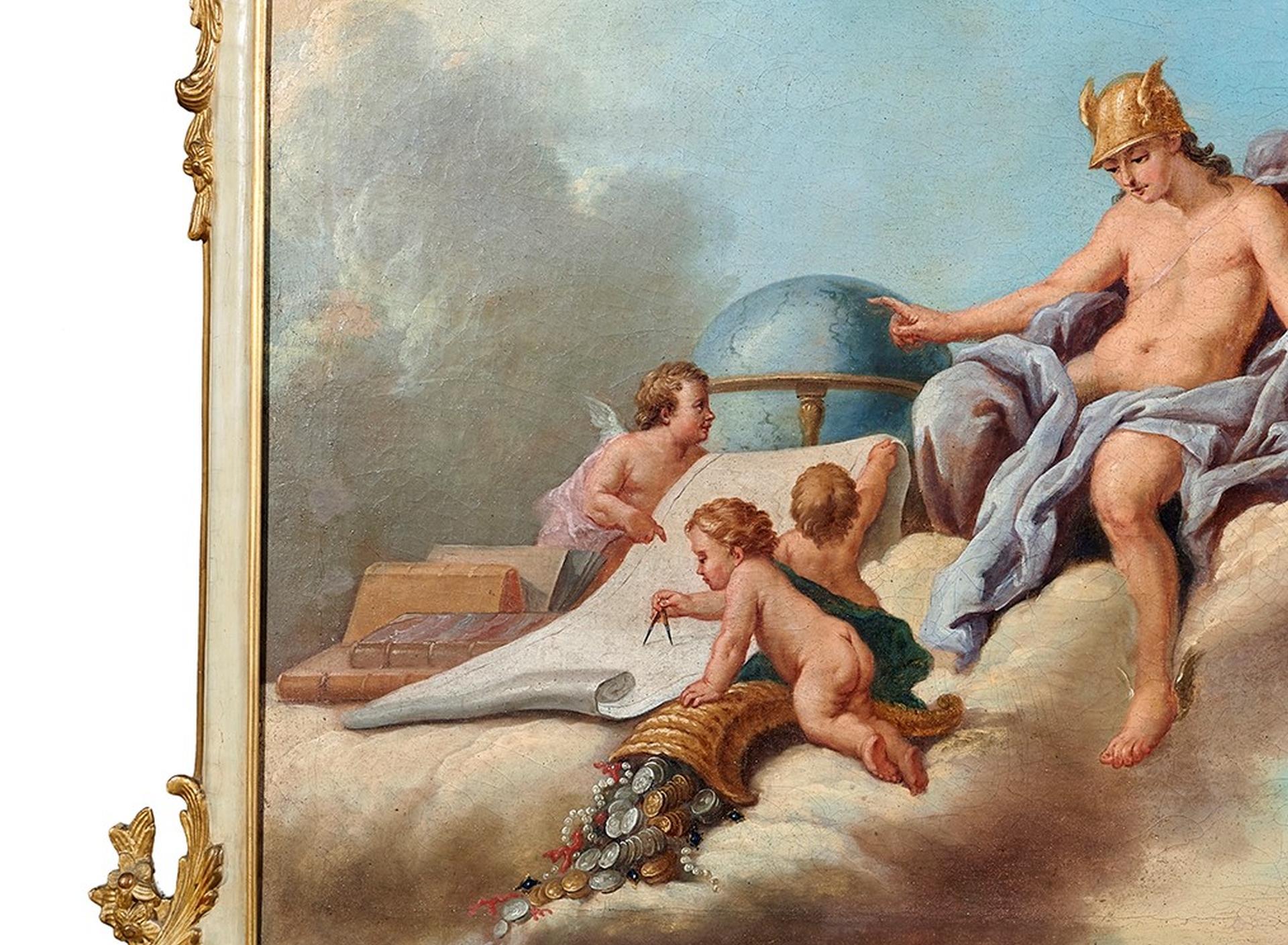 18. Jahrhundert  Allegorie Giandomenico Cignaroli Apollo Öl auf Leinwand Blau Weiß im Angebot 4