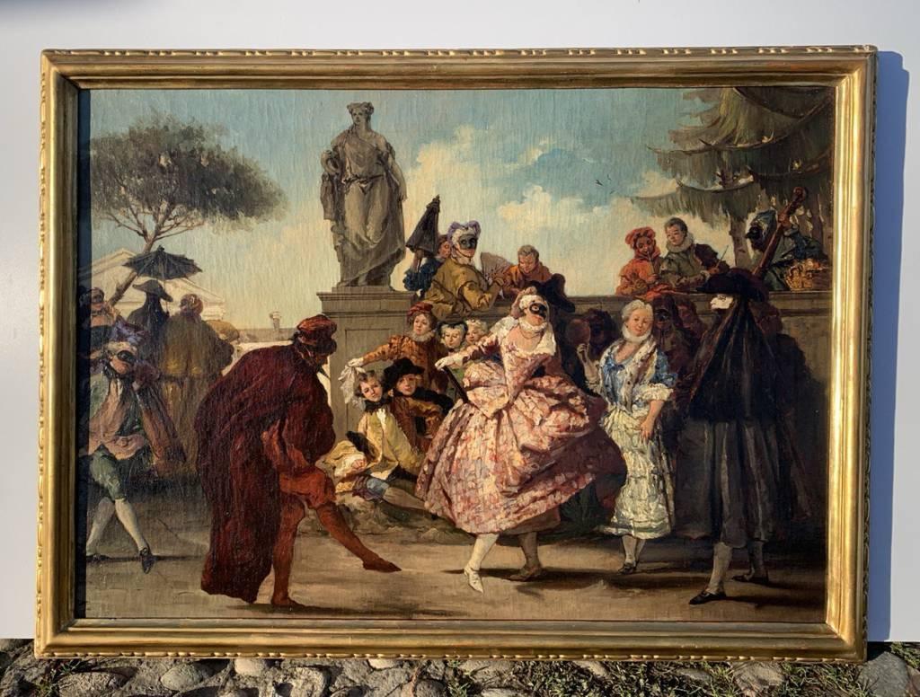 Seguace di Giambattista Tiepolo - Pittura di figura del XVIII secolo - Minuetto - Figurative Painting Nero di Giandomenico Tiepolo