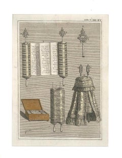 Set of 2 Etchings "Recitation of the Torah" and "Hebraic Religious Ornaments"