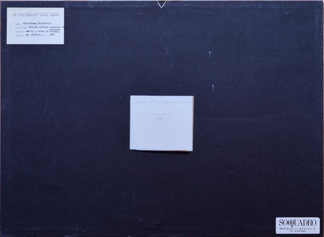 Alcune lettere respinte al mittente est une œuvre d'art réalisée en 1987 par Gianfranco Baruchello .

Technique mixte sur papier (encre de Chine et émail sur carton). Signé et daté à la main dans le coin inférieur droit : Baruchello 1987 . Le timbre