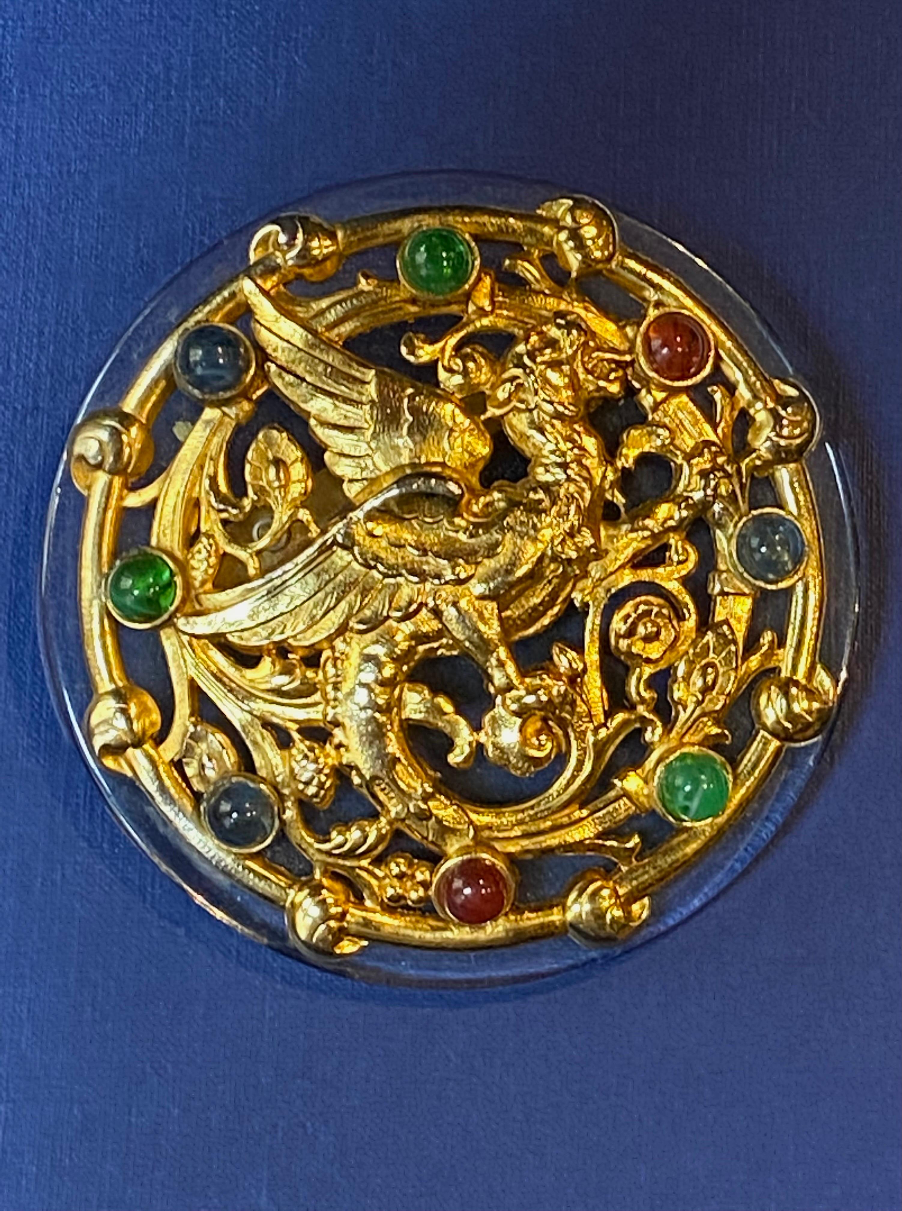 Medieval Gianfranco Ferre 1980s Classical Jeweled Griffin Brooch