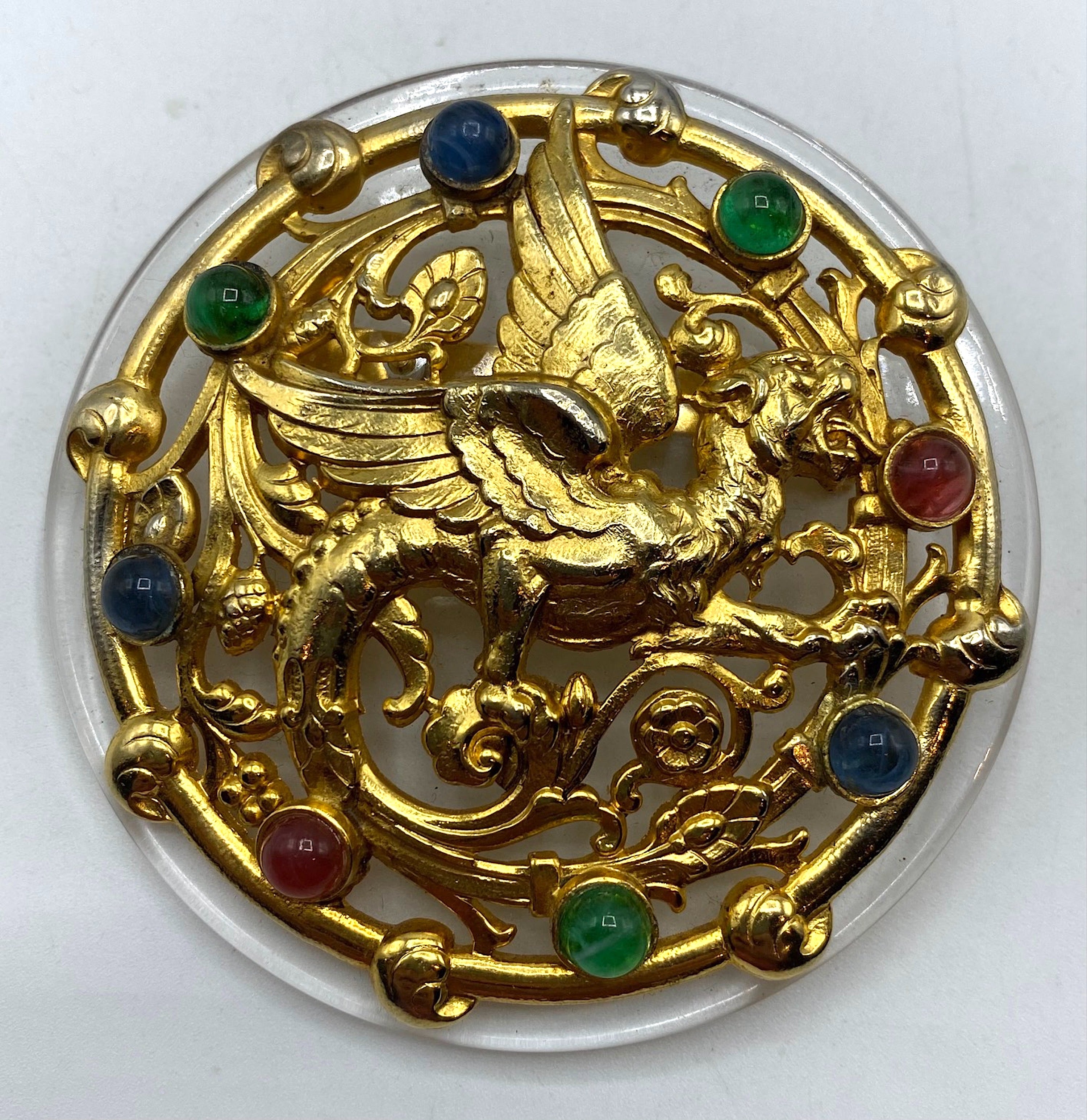 Gianfranco Ferre 1980s Classical Jeweled Griffin Brooch In Good Condition In New York, NY