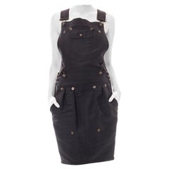 1990S GIANFRANCO FERRE Black Rayon Blend Overall Styled Dress With Vintage Bras