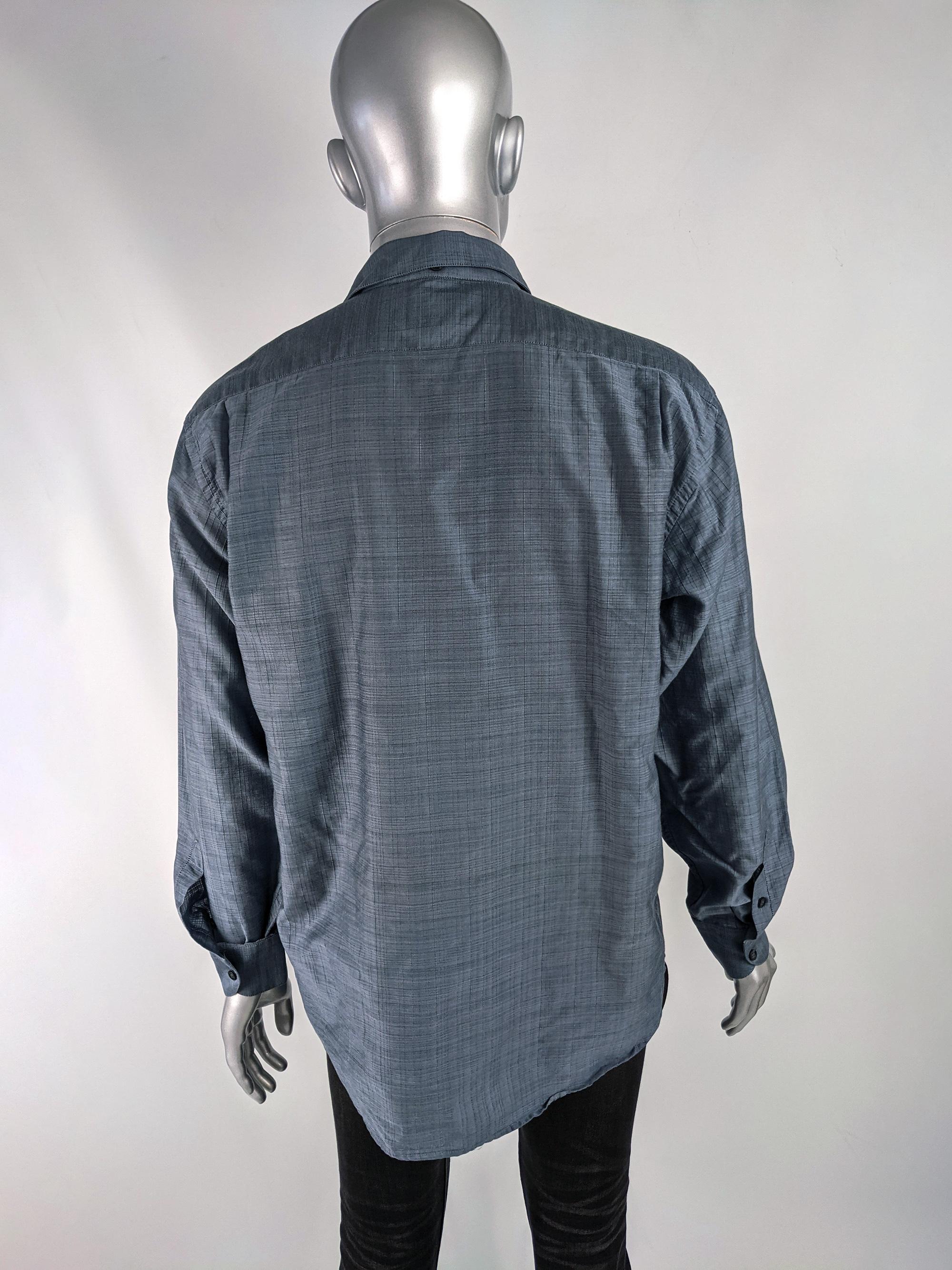 Gray Gianfranco Ferre 1990s Formal Shirt Vintage Detachable Collar Grey Blue Shirt For Sale