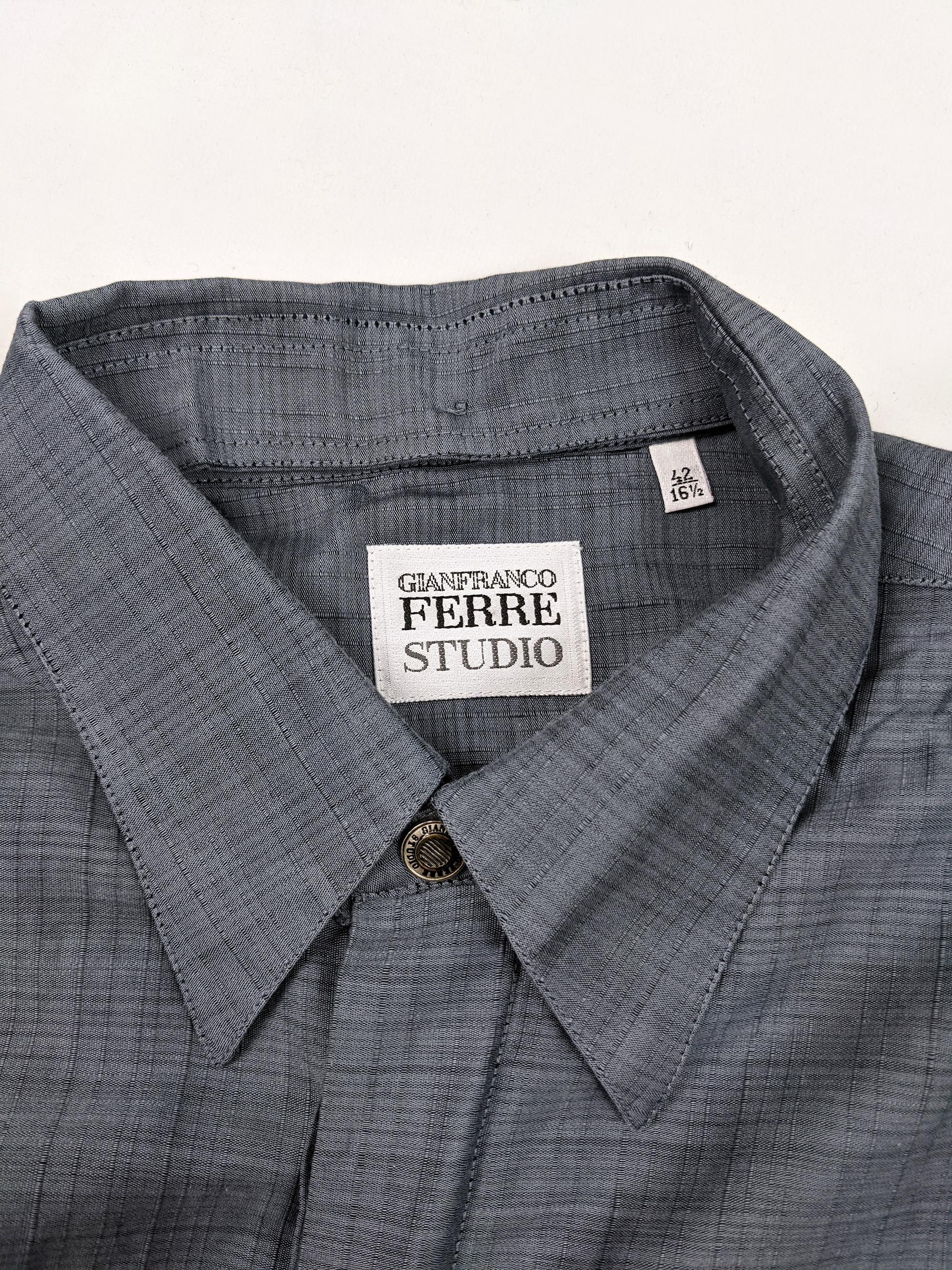 Men's Gianfranco Ferre 1990s Formal Shirt Vintage Detachable Collar Grey Blue Shirt For Sale