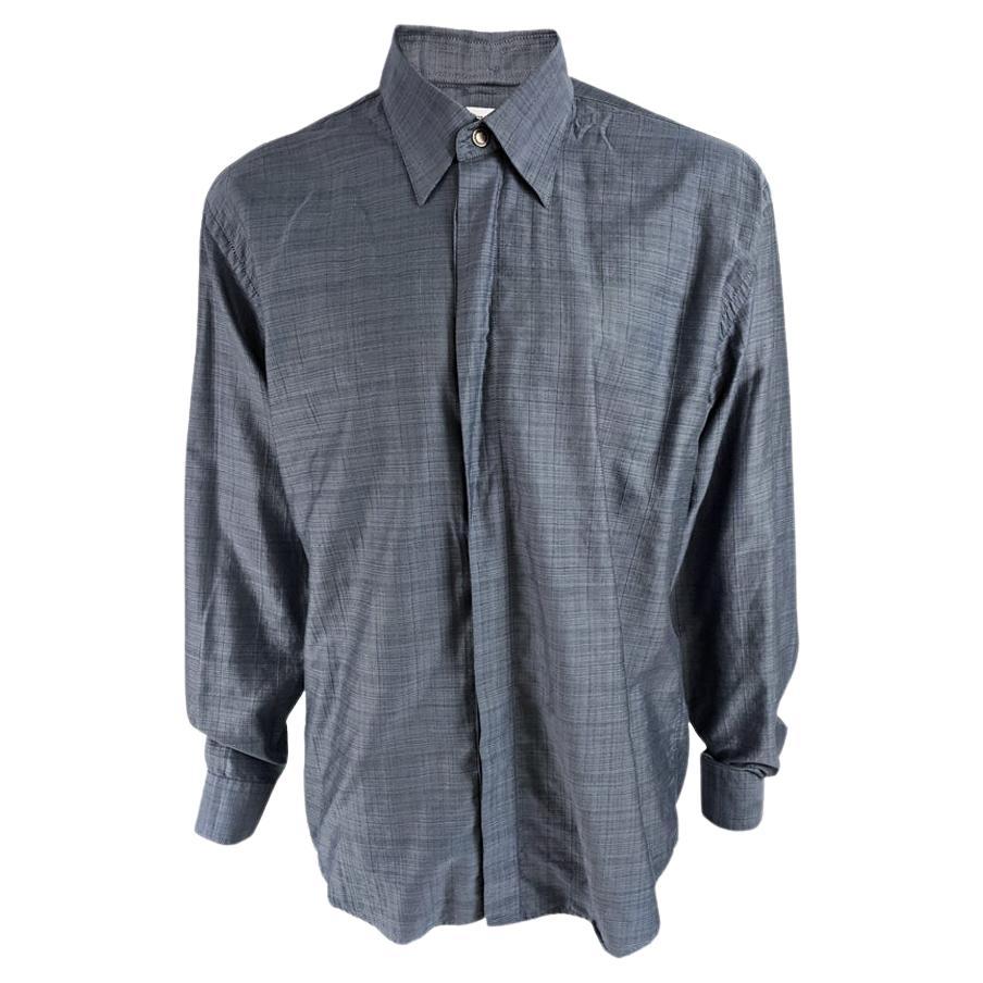 Gianfranco Ferre 1990s Formal Shirt Vintage Detachable Collar Grey Blue Shirt For Sale