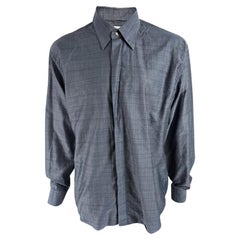Gianfranco Ferre 1990s Formal Shirt Vintage Detachable Collar Grey Blue Shirt
