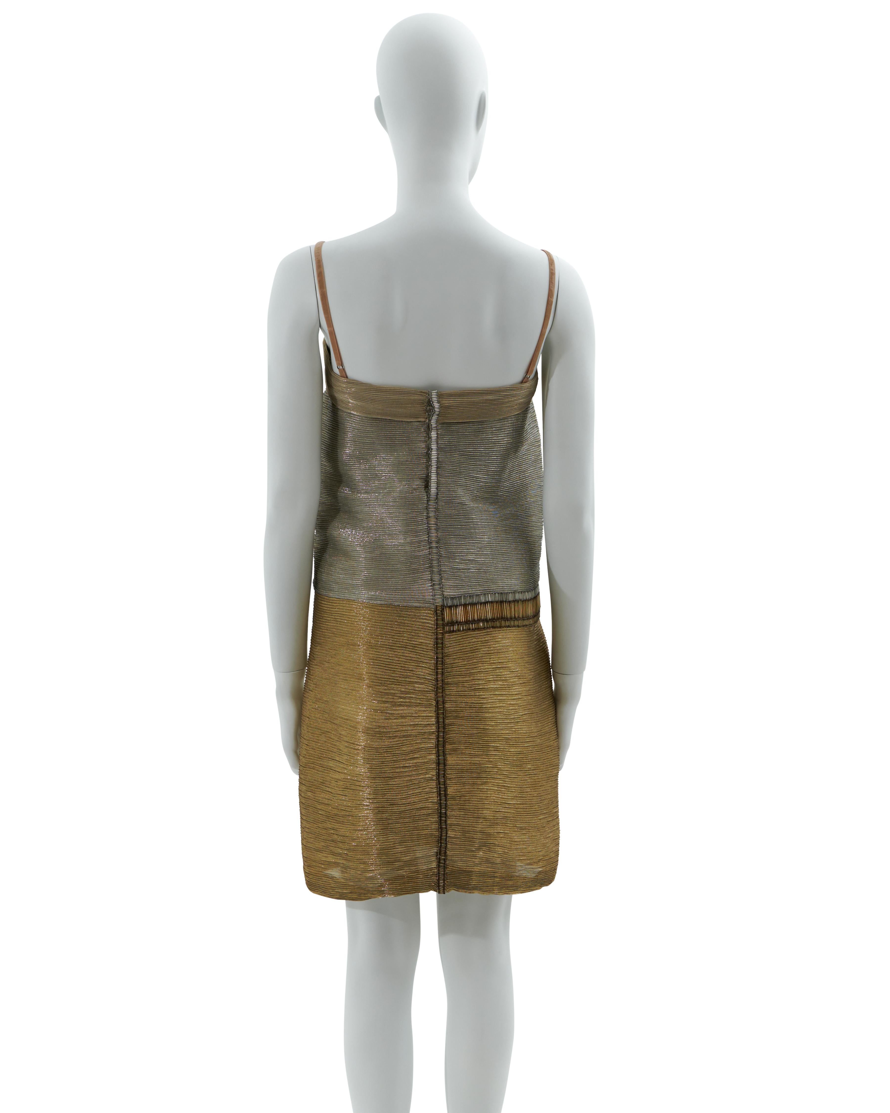 Brown Gianfranco Ferrè 1990s Gold silk chiffon lurex cocktail dress with beaded work in vendita