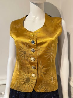Gianfranco Ferré 1990s Golden Metallic Sun Jacquard Vest with Jeweled Buttons