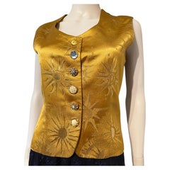 Gianfranco Ferré 1990s Golden Metallic Sun Jacquard Vest with Jeweled Buttons
