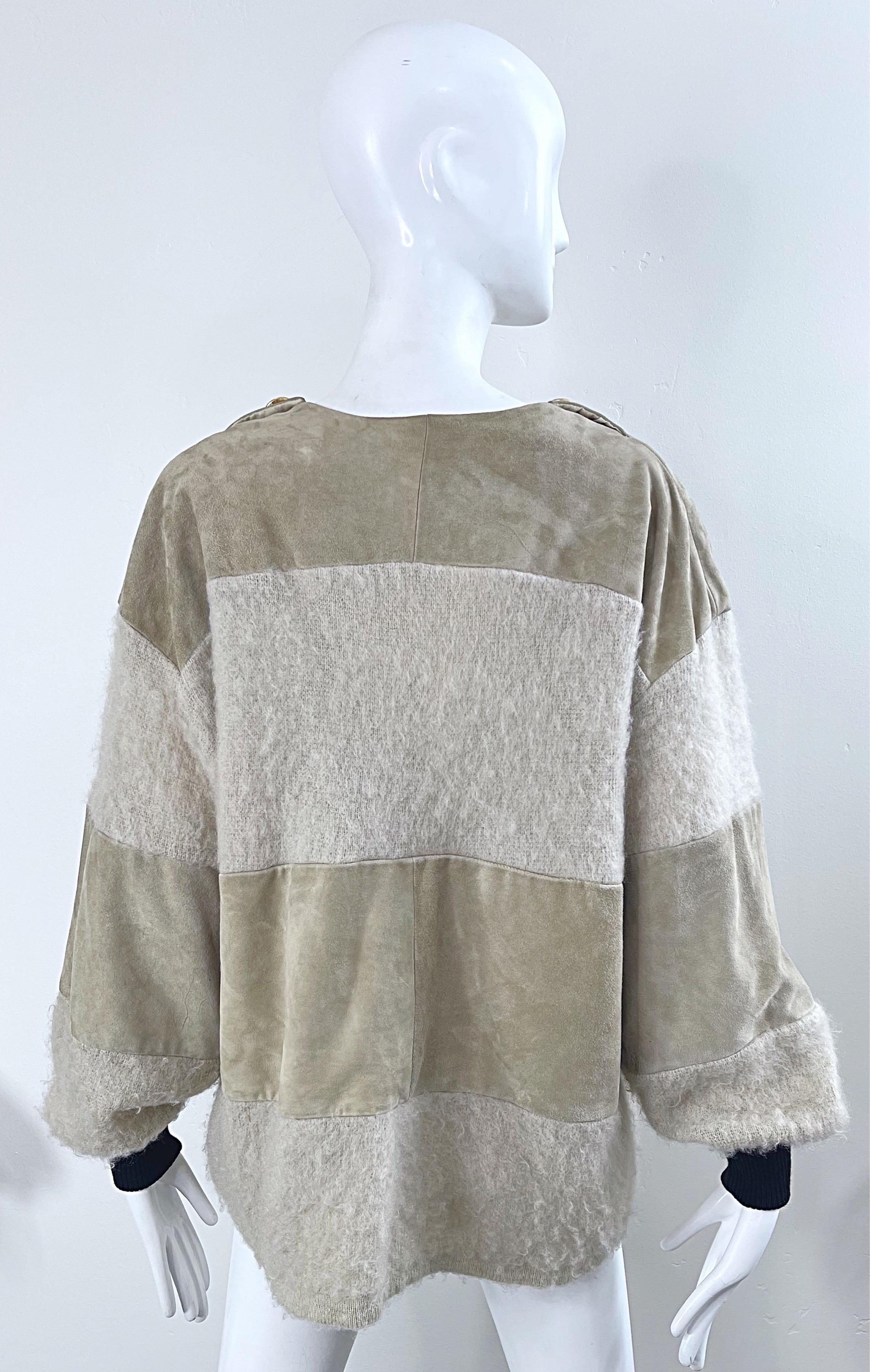 Gianfranco Ferre 1990s Leather Suede + Mohair Tan Nude Vintage 90s Sweater Top For Sale 7