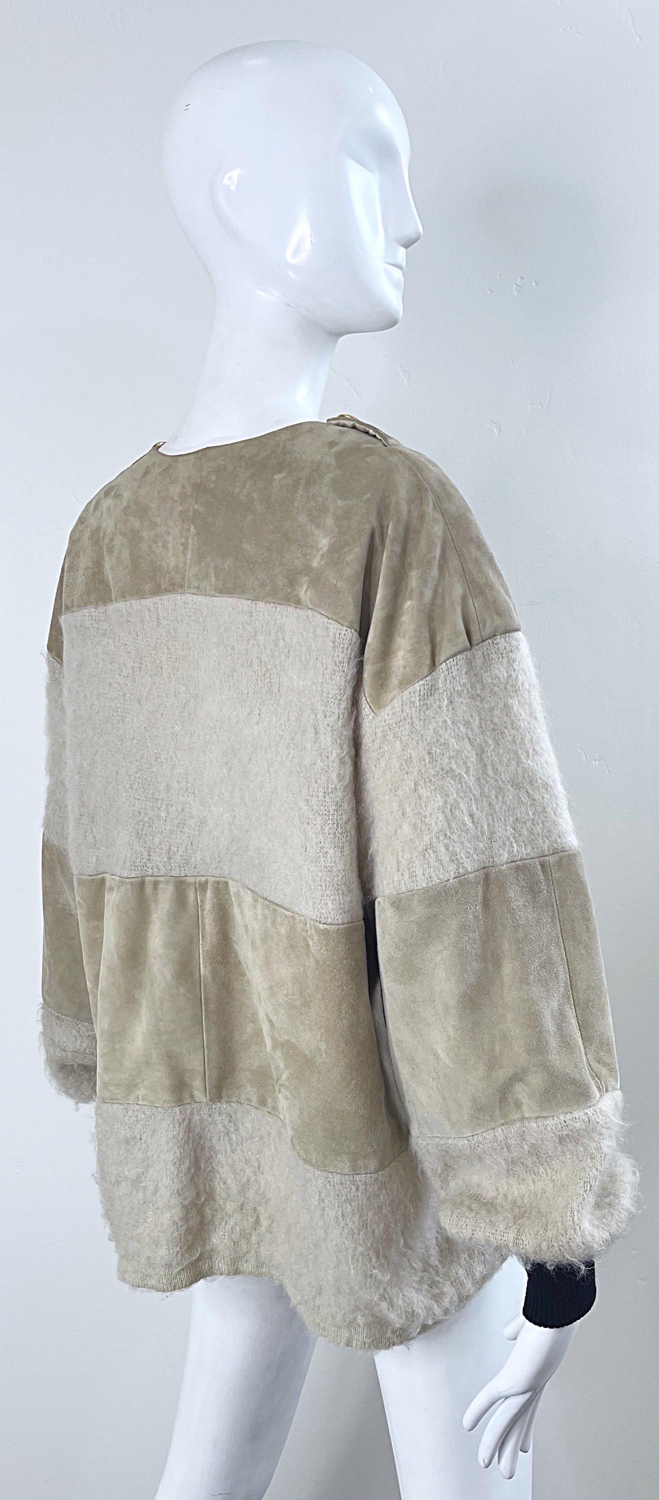 Gianfranco Ferre 1990s Leather Suede + Mohair Tan Nude Vintage 90s Sweater Top For Sale 7
