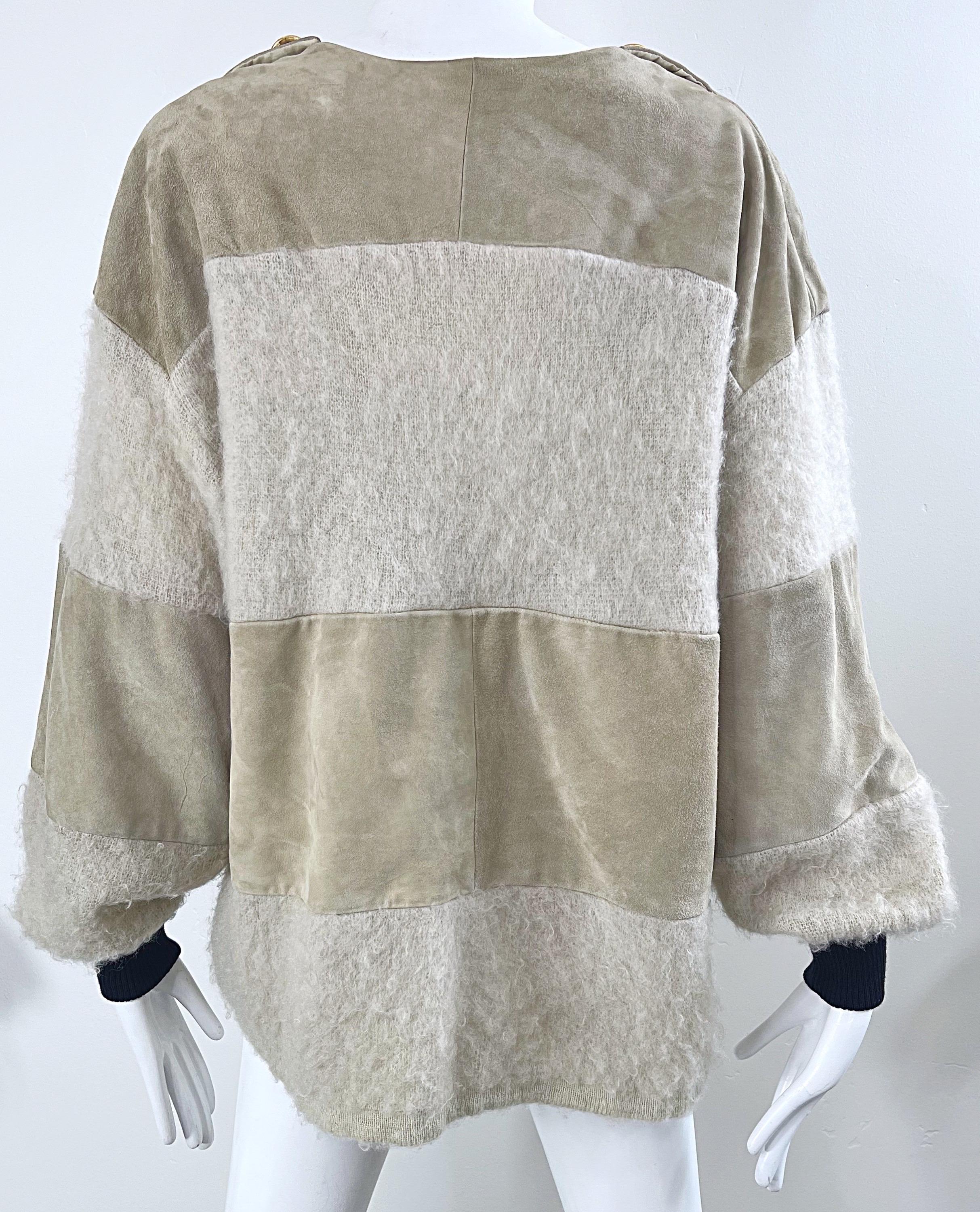 Gianfranco Ferre 1990s Leather Suede + Mohair Tan Nude Vintage 90s Sweater Top For Sale 2