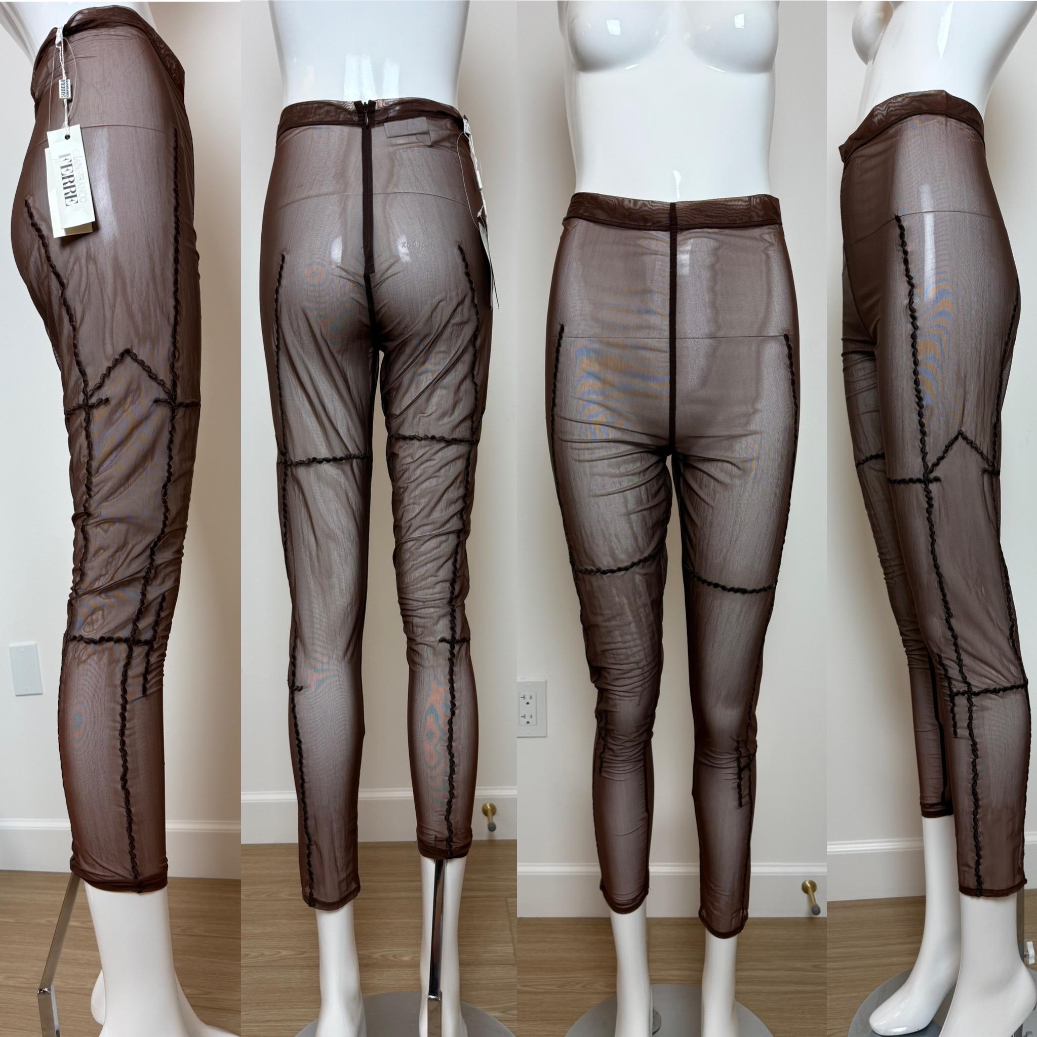 Noir GIANFRANCO FERRE 1993 Marron Leggings/collants taille haute transparents en vente