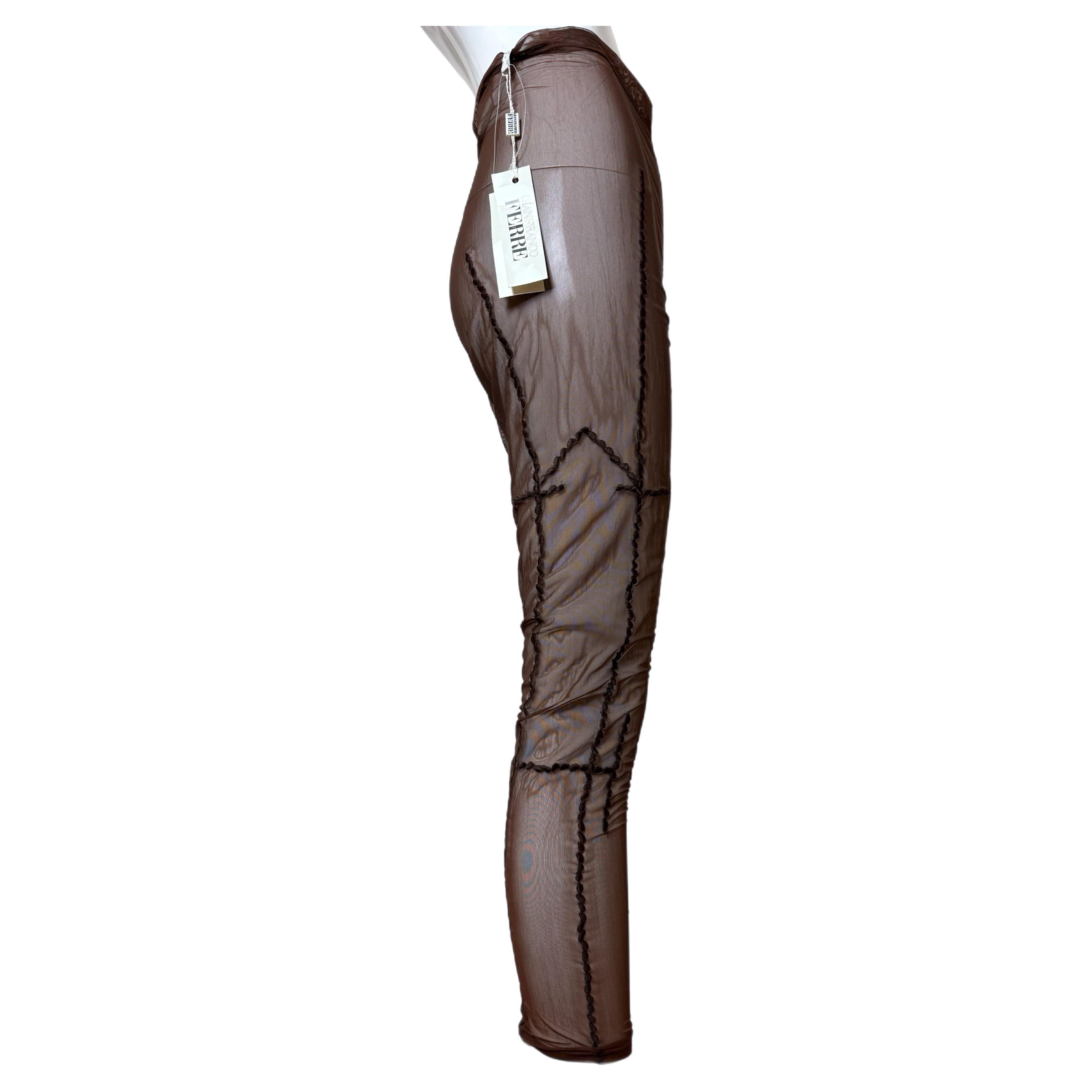 GIANFRANCO FERRE 1993 Marron Leggings/collants taille haute transparents