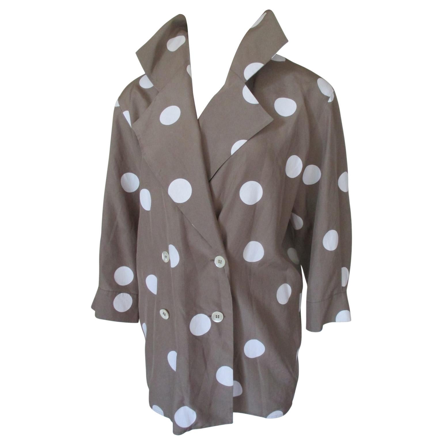 Gianfranco Ferre 80's Grand Polka Dot Silk Blouse/Jacket For Sale