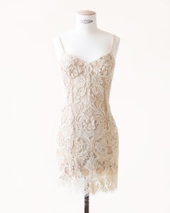 Gianfranco Ferré 90's ivory beige sheer lace embroidered slip wedding mini dress