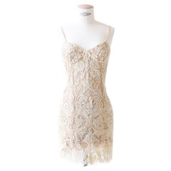 Gianfranco Ferré 90's ivory beige sheer lace embroidered slip wedding mini dress