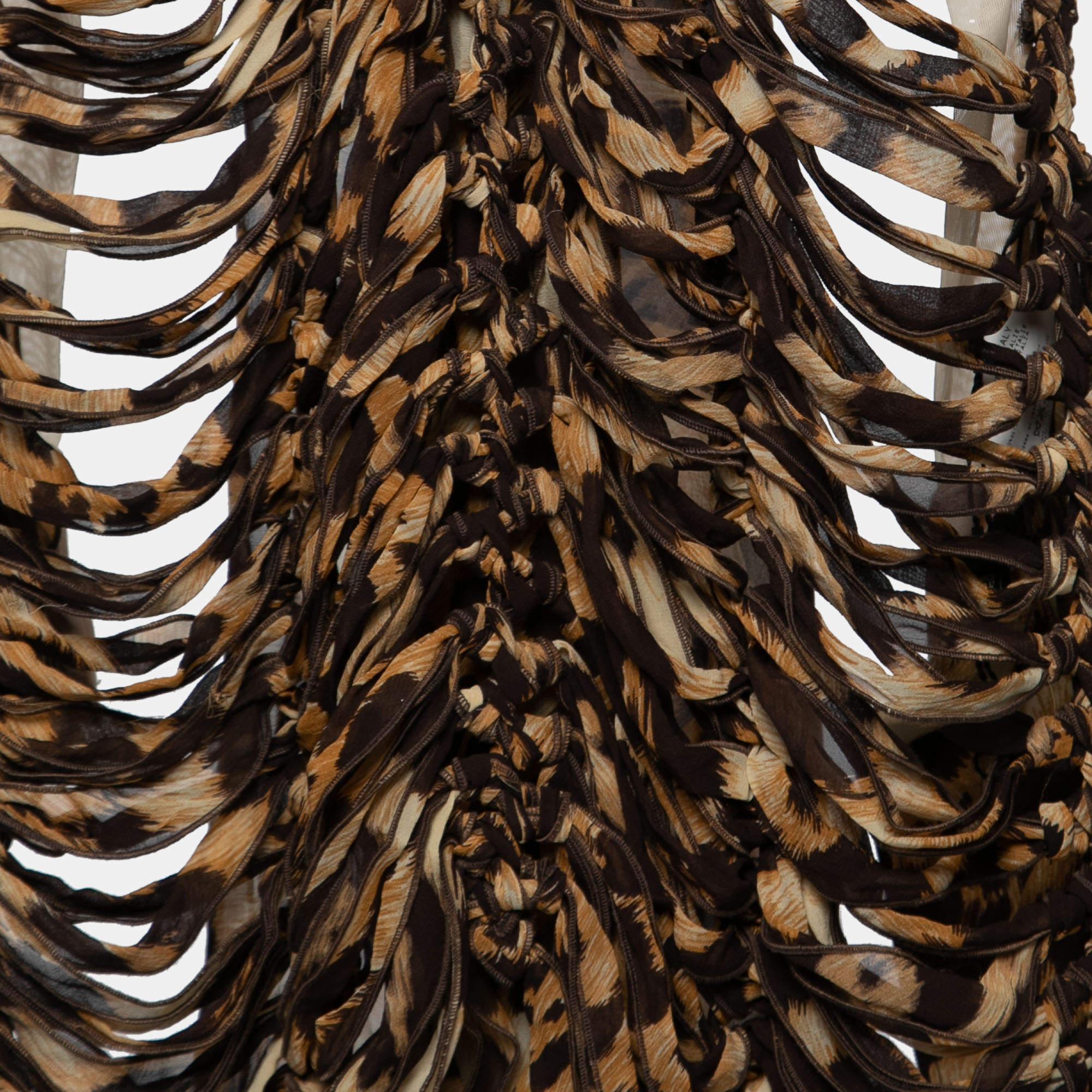 Gianfranco Ferre Animal Print Silk Tie Detail Cut-Out Strapless Top L In Good Condition In Dubai, Al Qouz 2