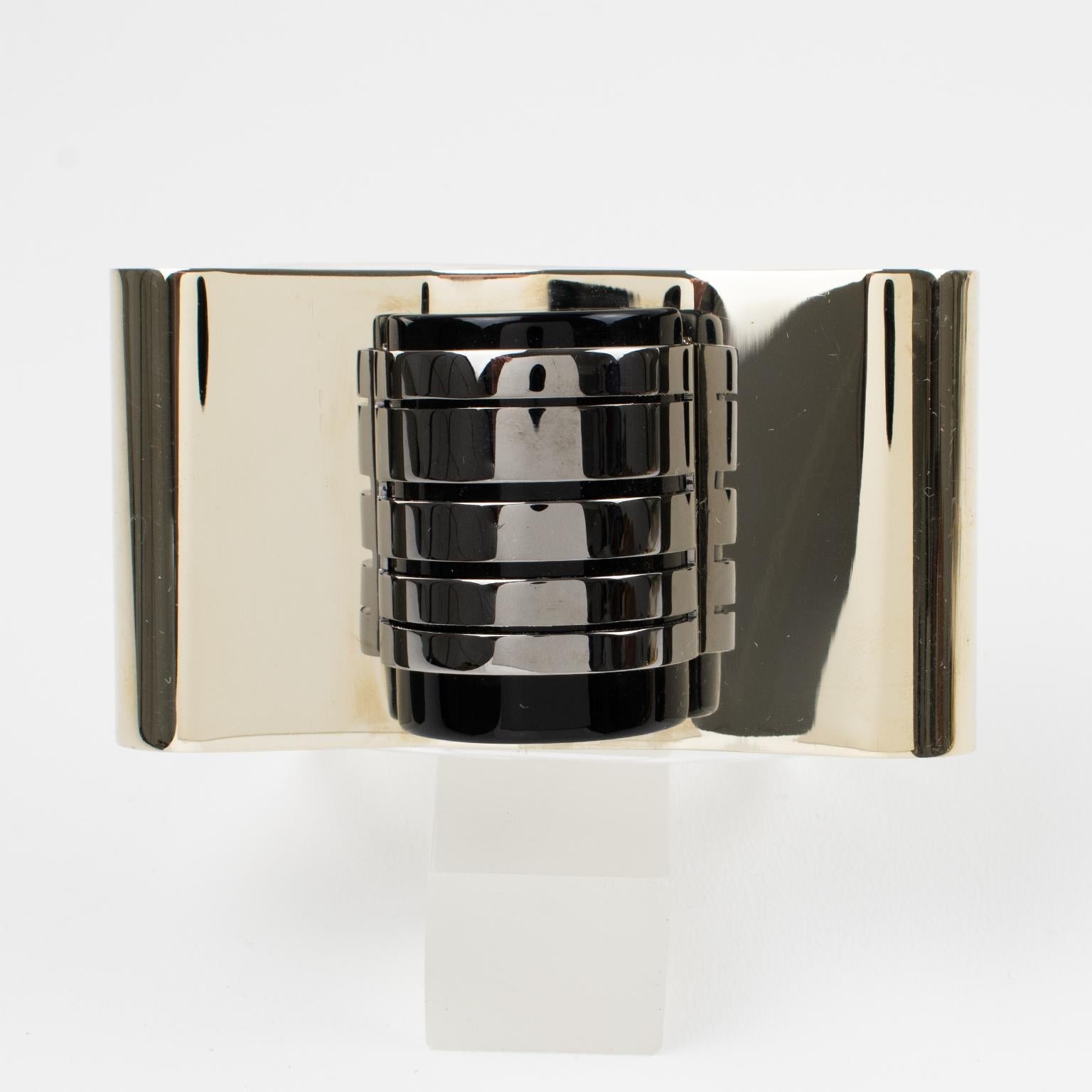 Gianfranco Ferre Art Deco Inspired Lucite and Metal Cuff Bracelet For Sale 7