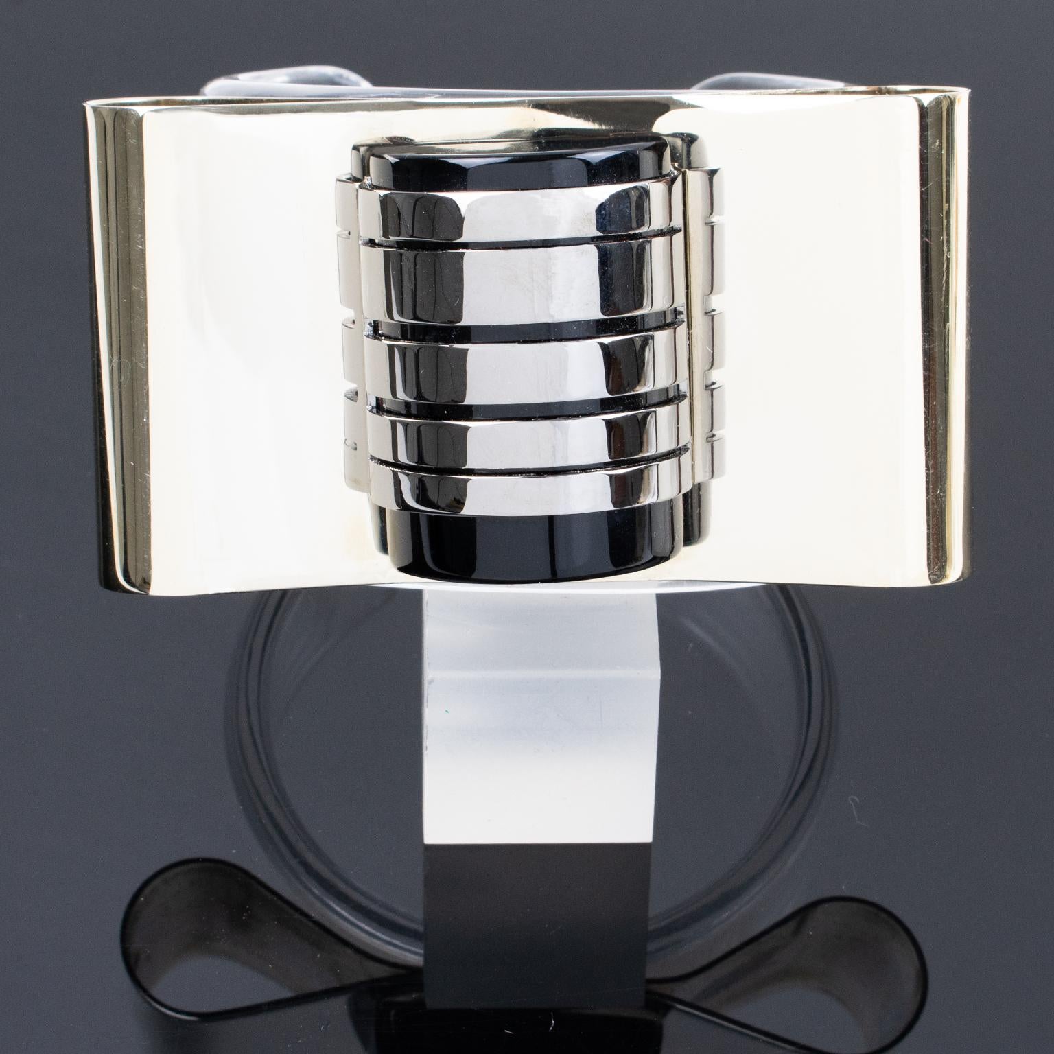 Gianfranco Ferre Art Deco Inspired Lucite and Metal Cuff Bracelet For Sale 8