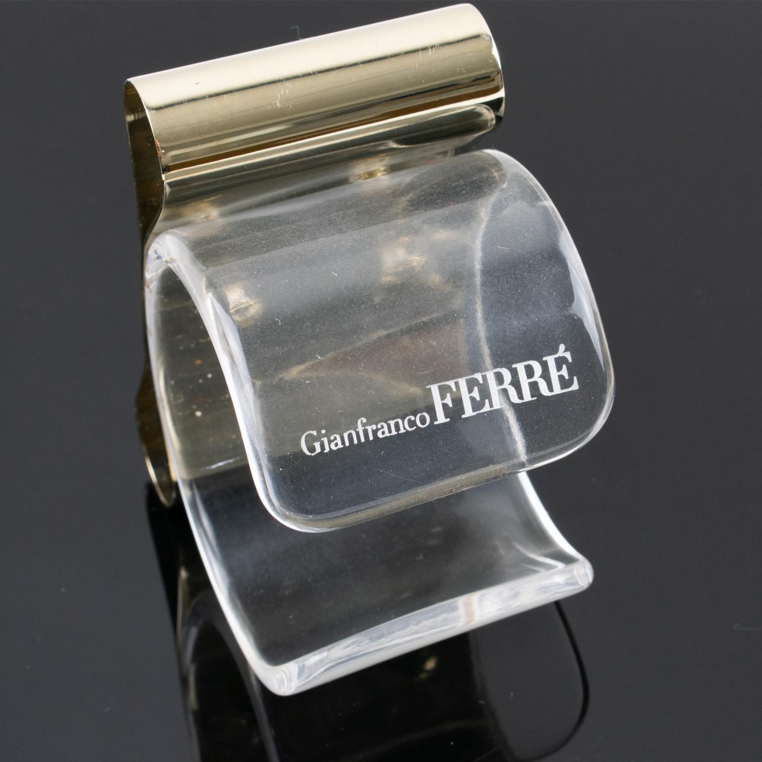 Gianfranco Ferre Art Deco Inspired Lucite and Metal Cuff Bracelet For Sale 9