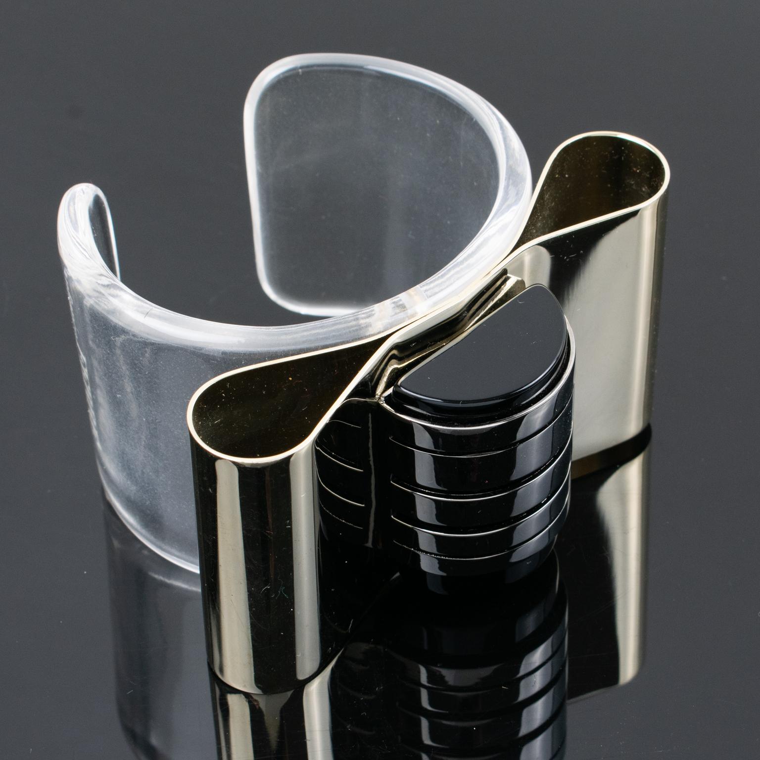 Gianfranco Ferre Art Deco Inspired Lucite and Metal Cuff Bracelet For Sale 1