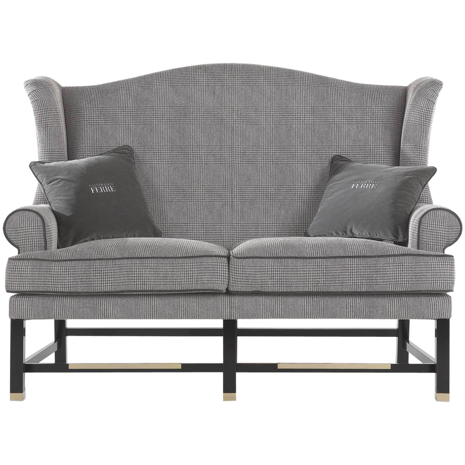 Gianfranco Ferre Ayla Two-Seat Sofa in Grey Fabric For Sale