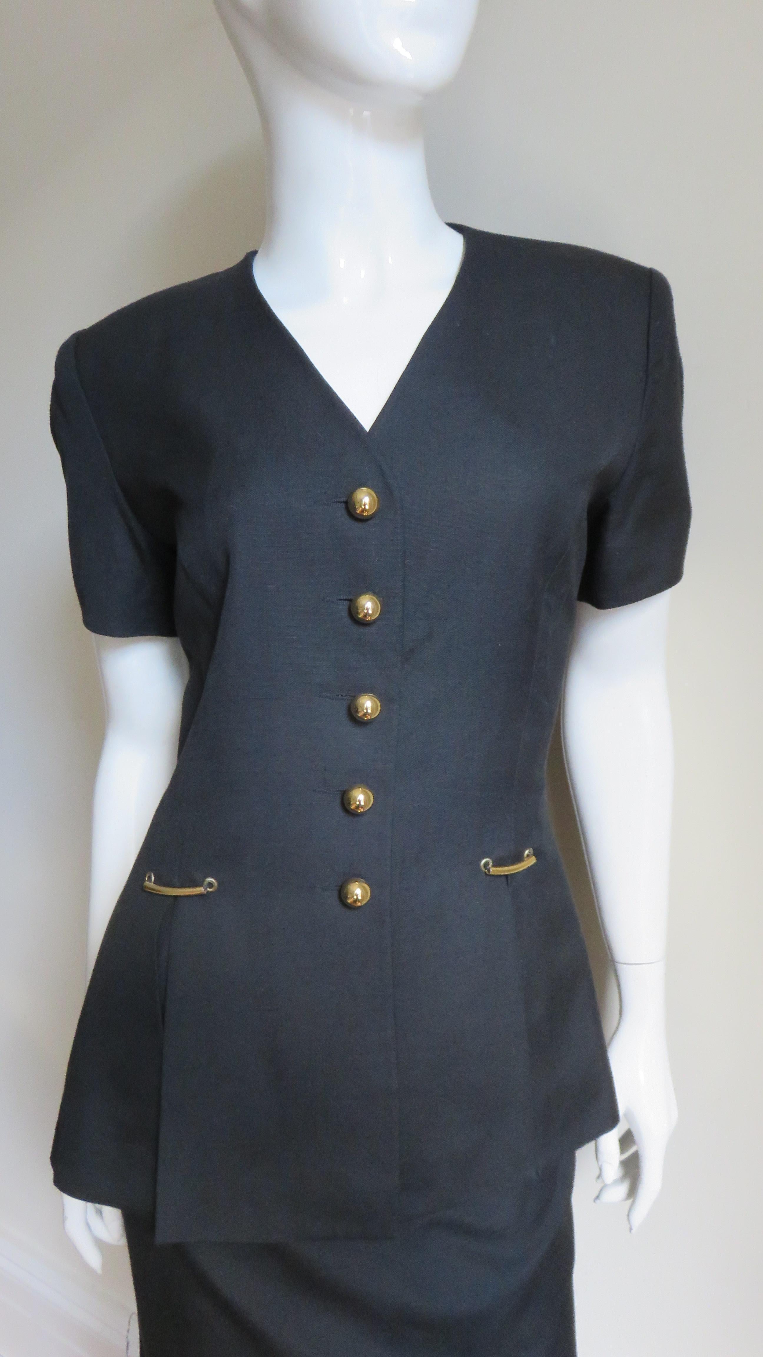 Black Gianfranco Ferre Skirt Suit with Cut out Jacket