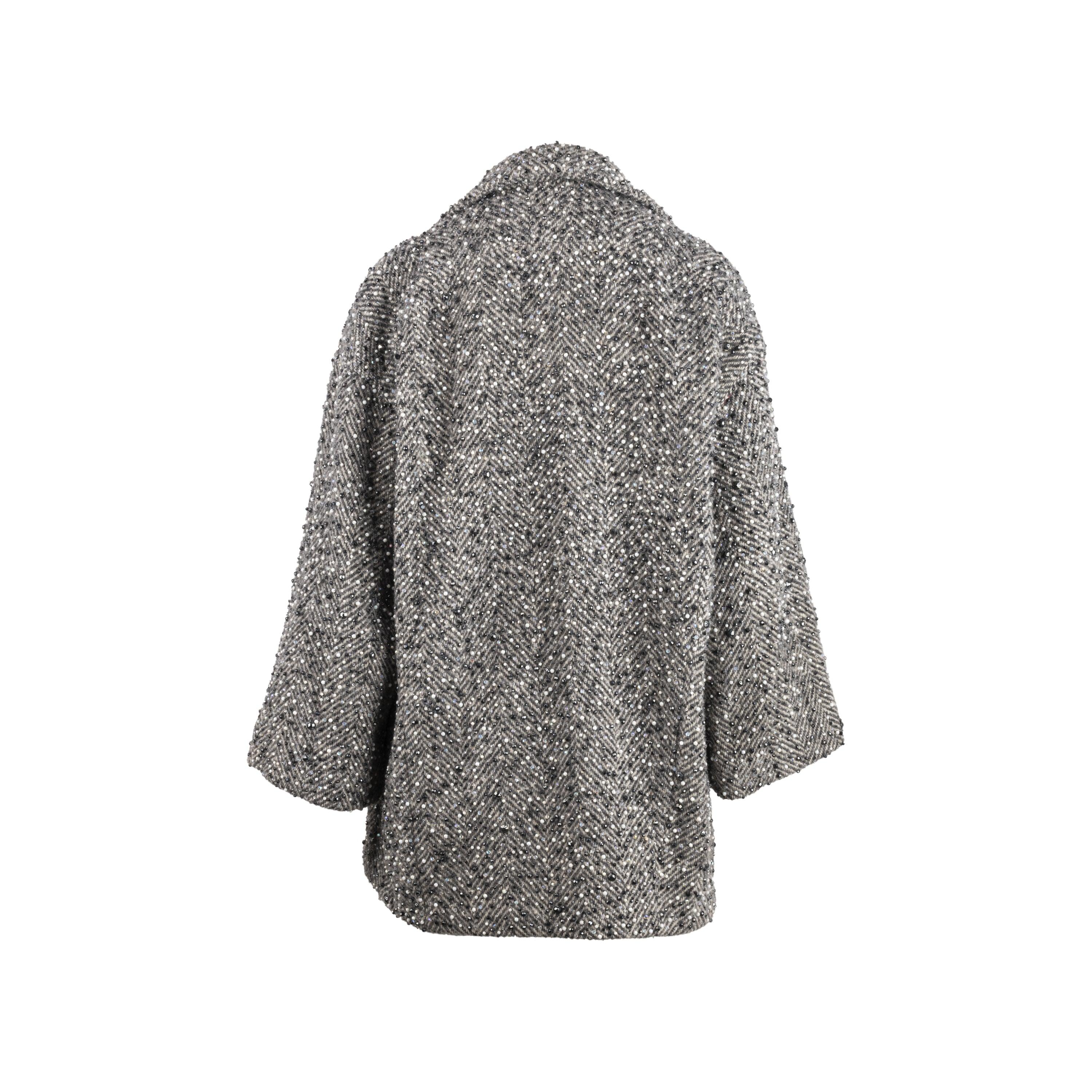 Grigio Gianfranco Ferré Cappotto a spina di pesce con perline - Anni '80 in vendita