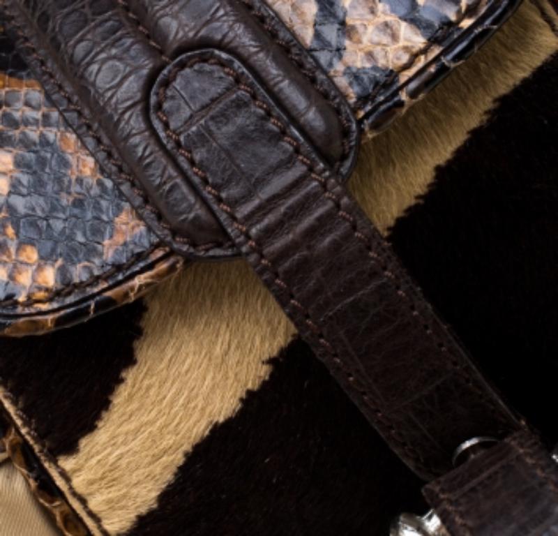 Gianfranco Ferre Sacoche en nylon/python et poils de veau beige/marron en vente 1