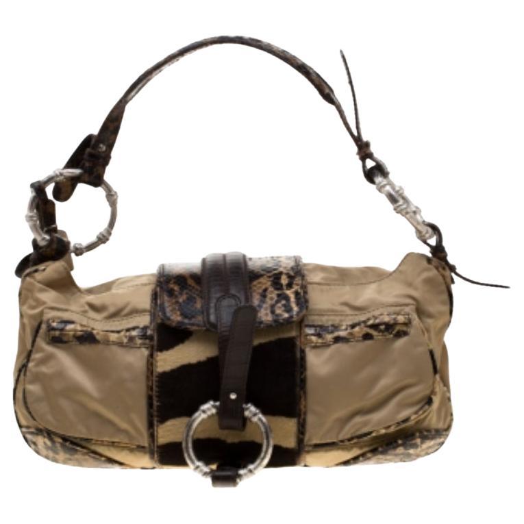 Gianfranco Ferre Sacoche en nylon/python et poils de veau beige/marron en vente