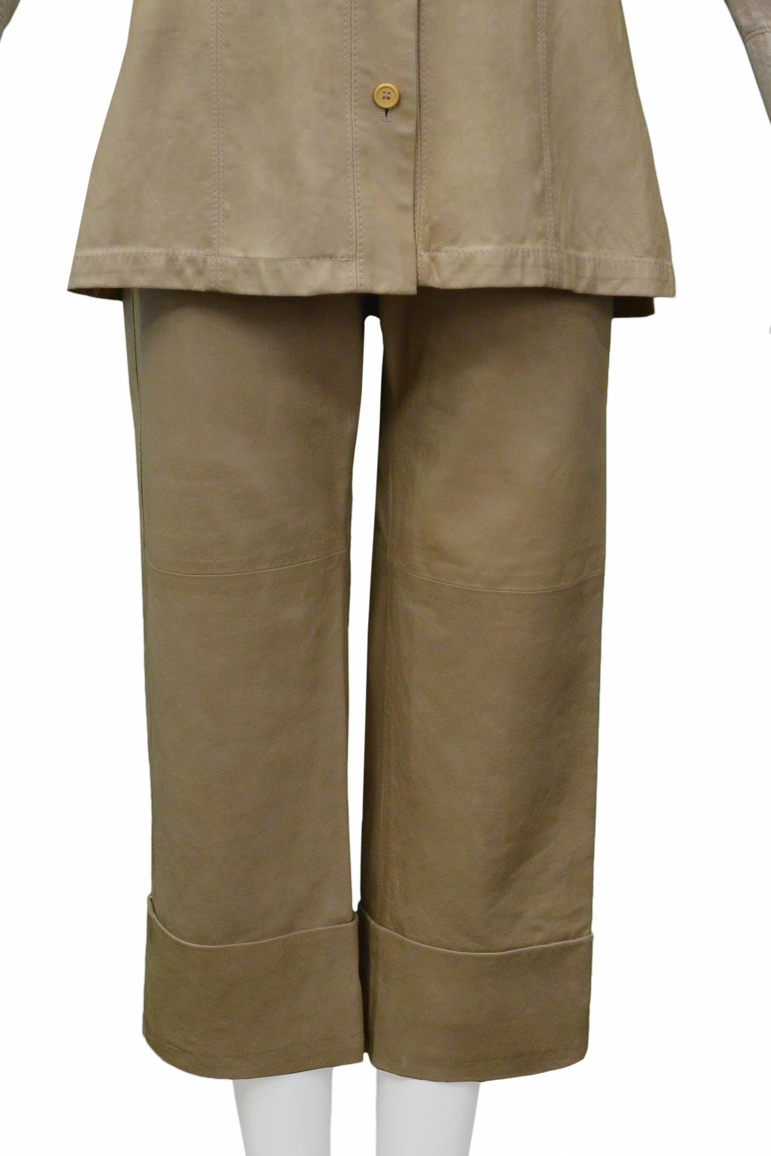 Gianfranco Ferre Beige Leather Jacket & Pants Ensemble In Excellent Condition In Los Angeles, CA