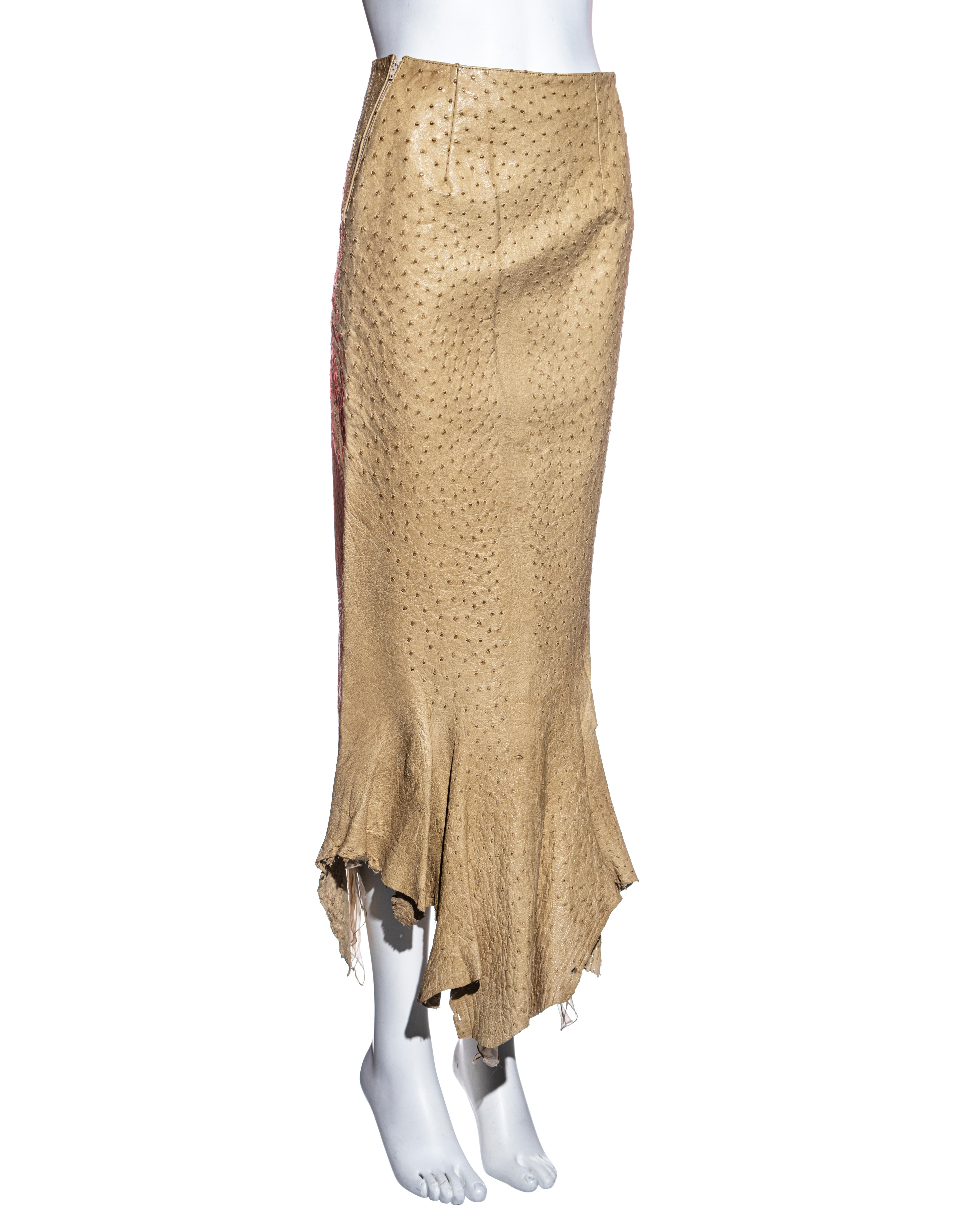  Jupe et ceinture en cuir d'autruche beige Gianfranco Ferre, P/E 2000 Pour femmes 