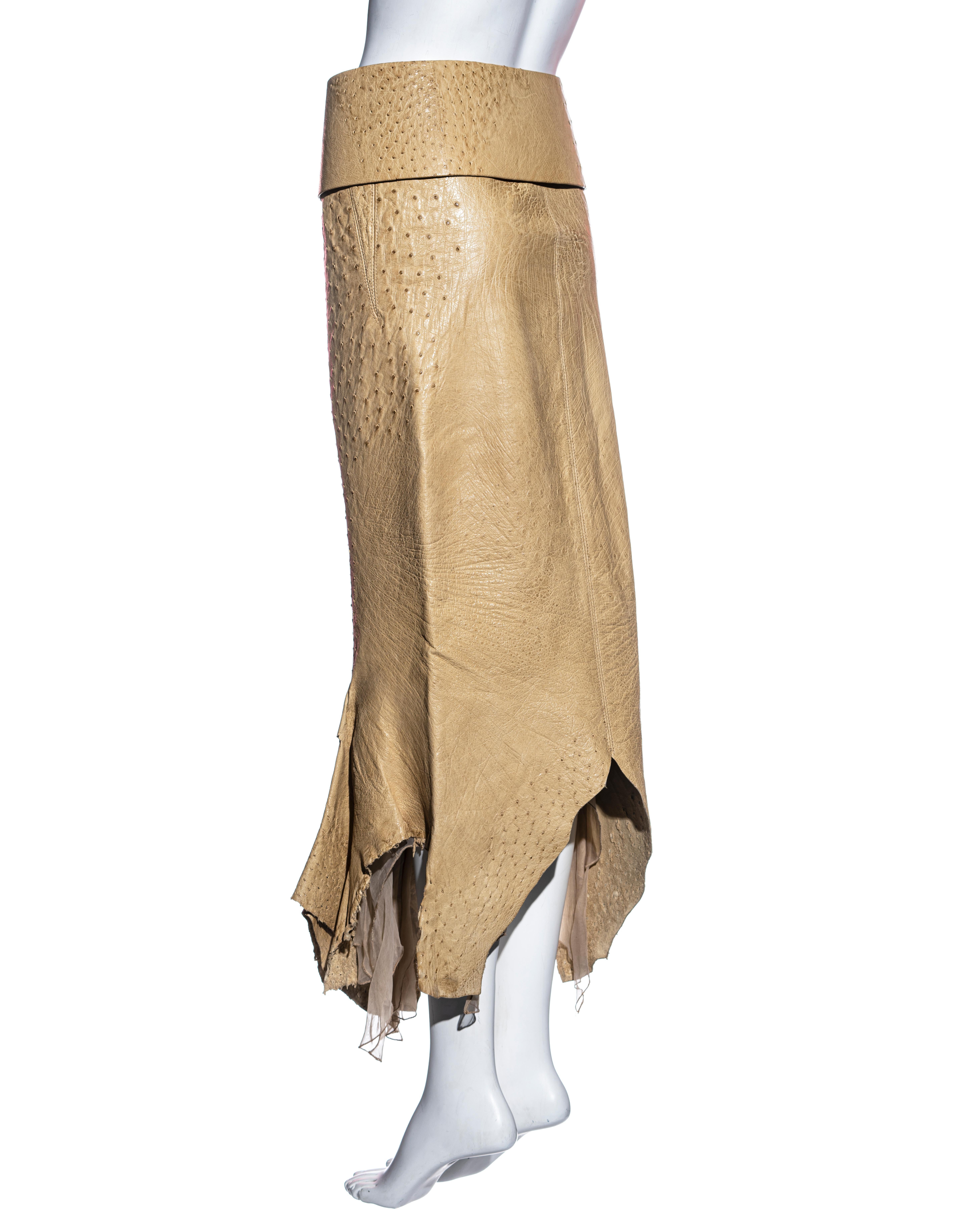 Beige Gianfranco Ferre beige ostrich leather skirt and belt, ss 2000 For Sale