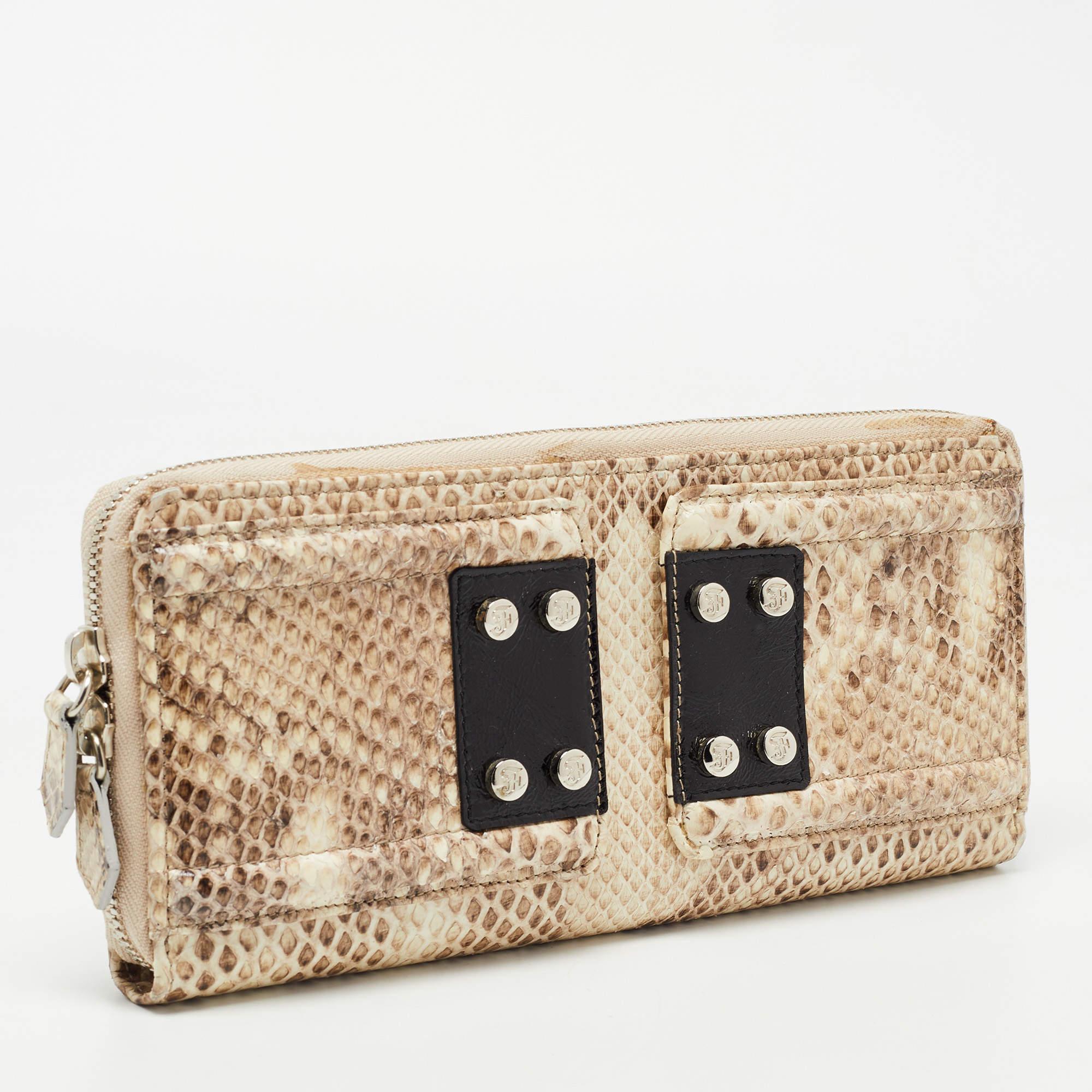 Women's Gianfranco Ferre Beige Watersnake Leather Zip Around Oversized Wallet For Sale