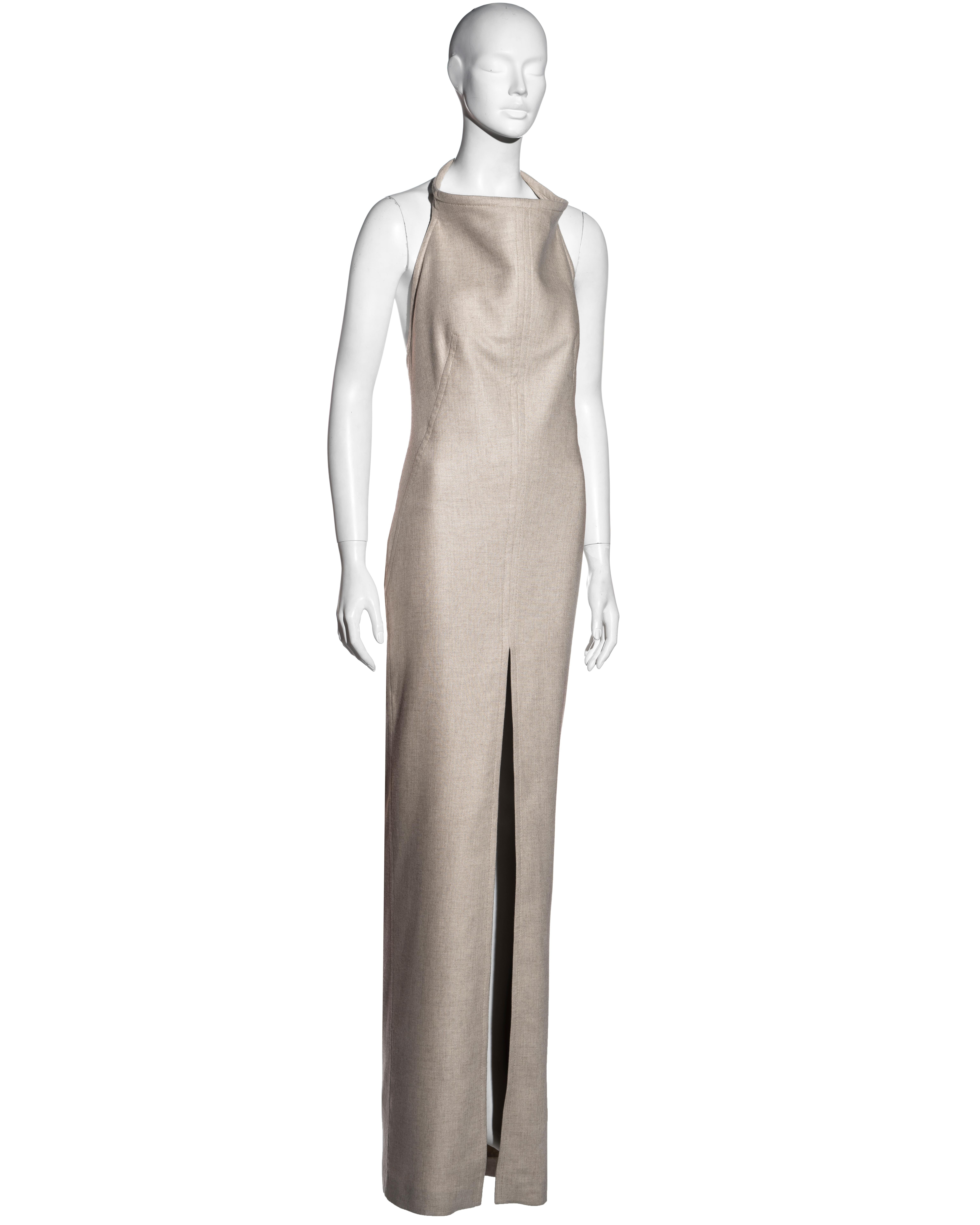 Gianfranco Ferre beige wool column dress, fw 1999 In Excellent Condition For Sale In London, GB