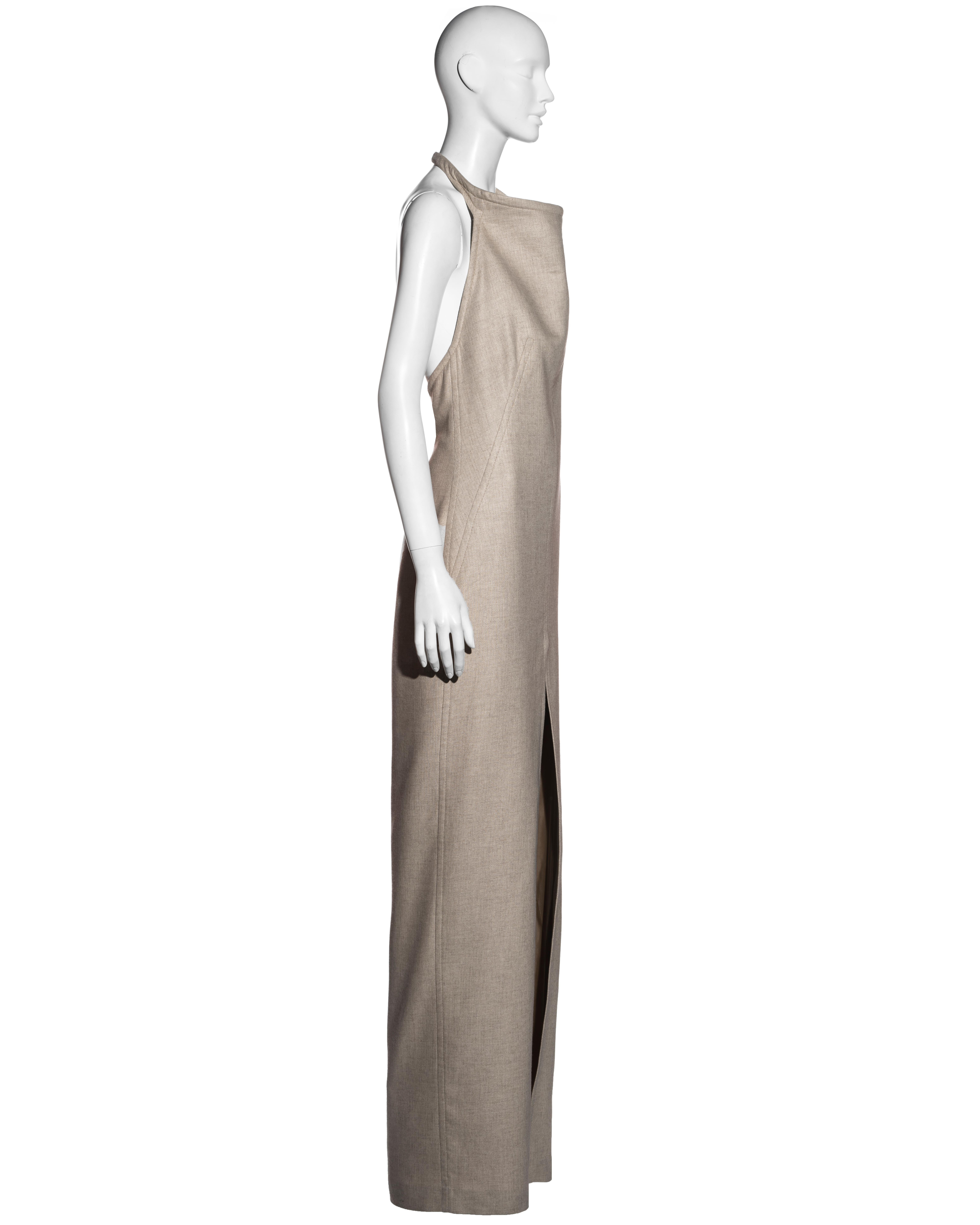 Women's Gianfranco Ferre beige wool column dress, fw 1999 For Sale