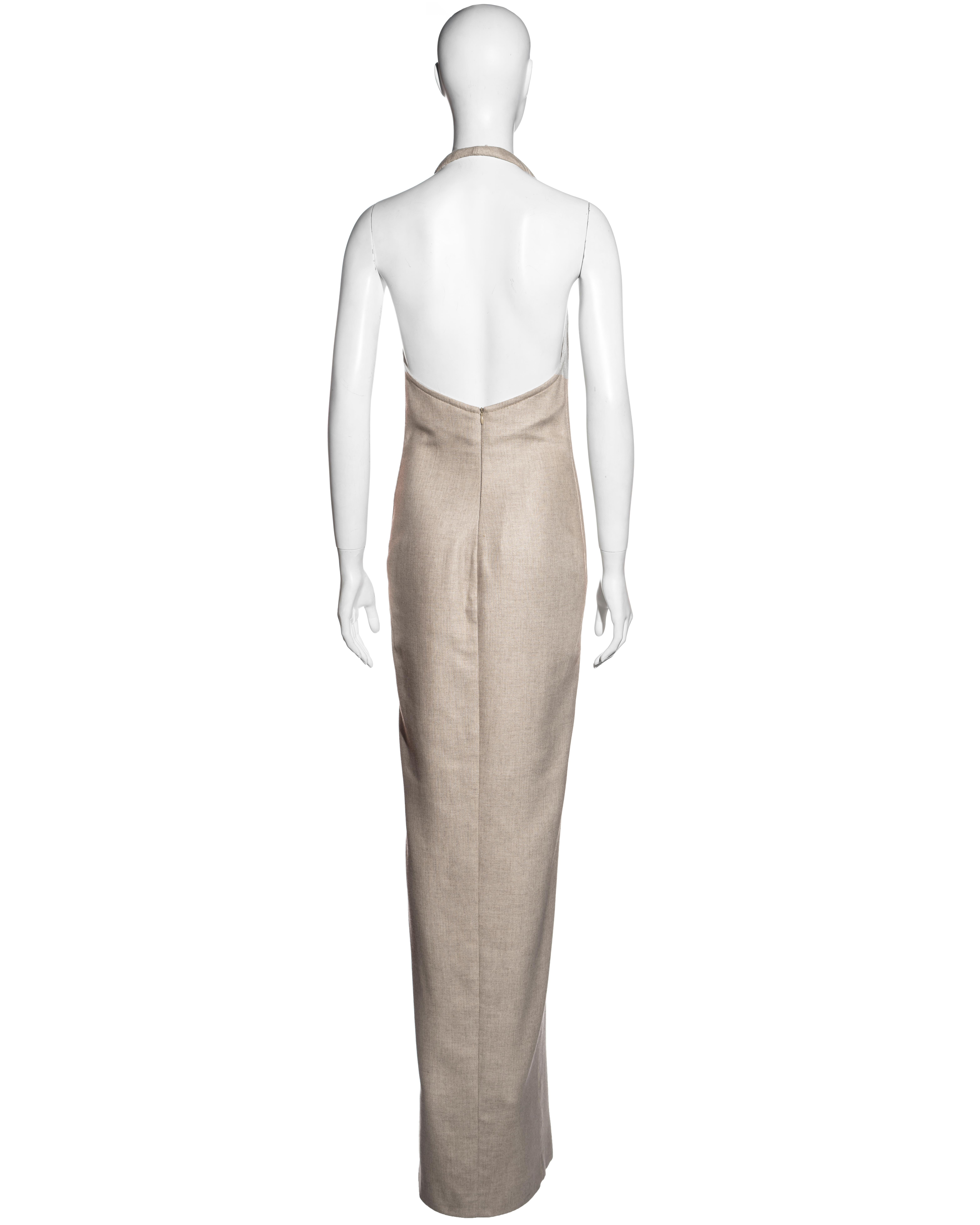 Gianfranco Ferre beige wool column dress, fw 1999 For Sale 1