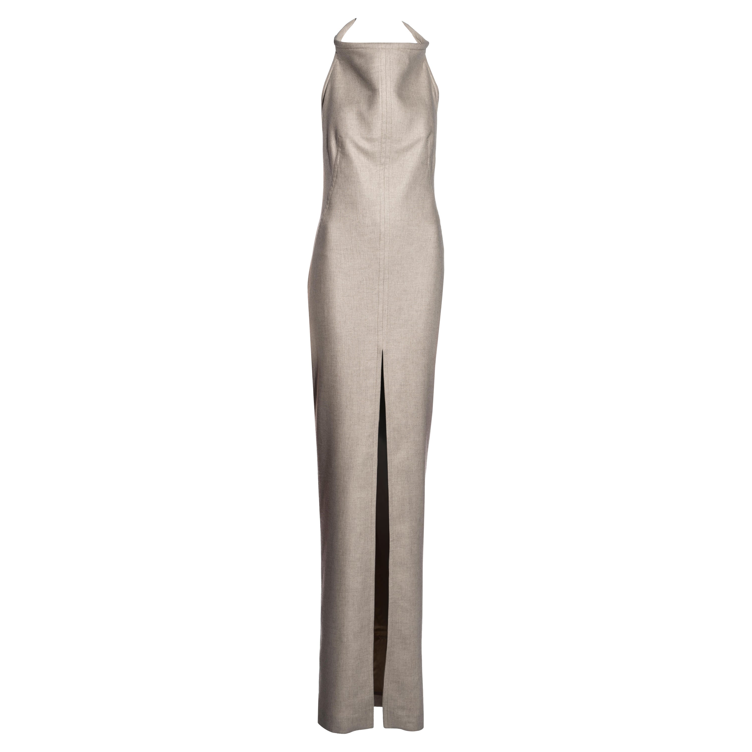 Gianfranco Ferrè, abito a colonna in lana beige, primavera 1999 in vendita