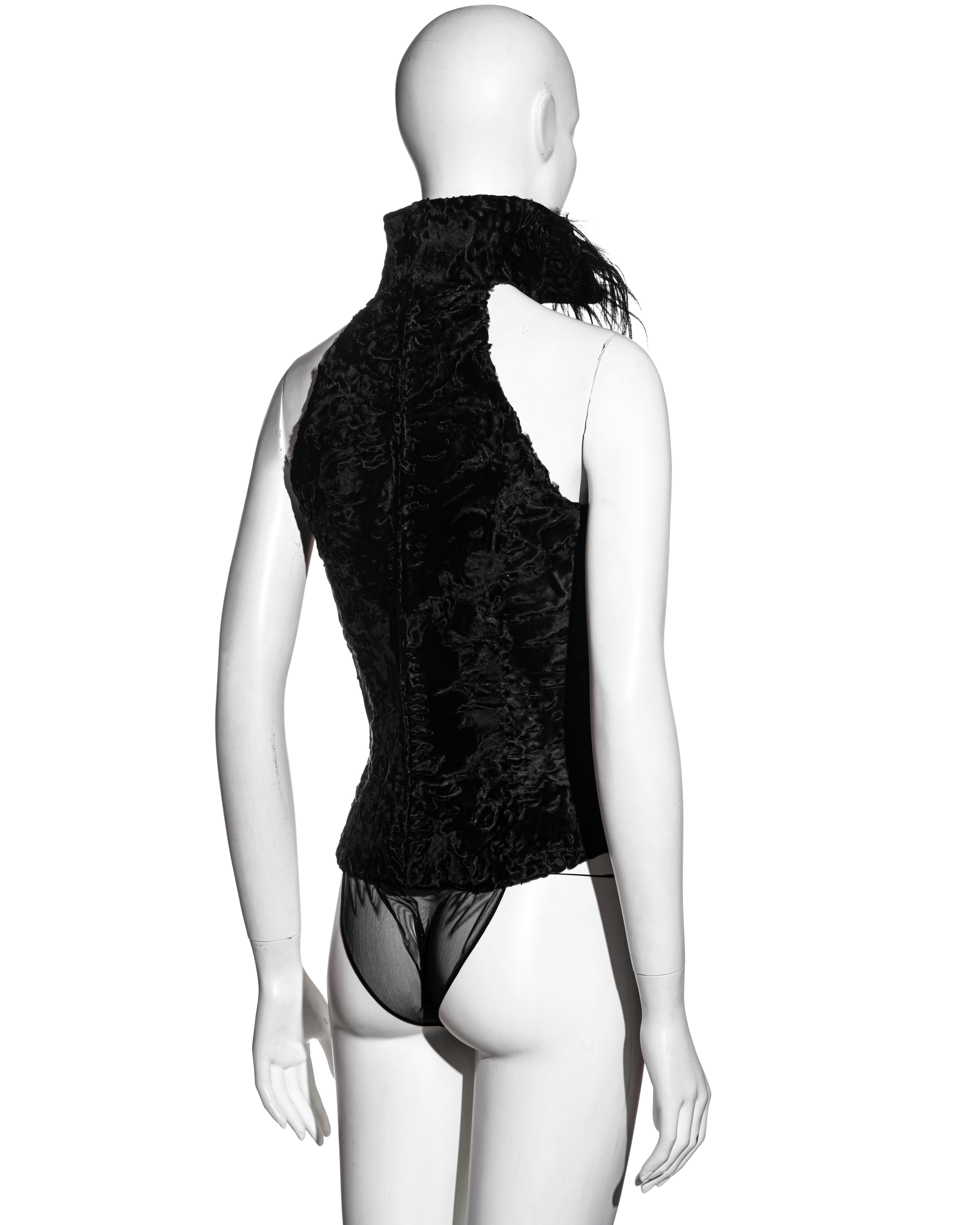 Women's Gianfranco Ferre black astrakhan fur bodysuit, fw 1999 For Sale