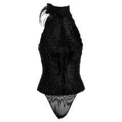 Gianfranco Ferrè, body in pelliccia di astrakan nero, fw 1999
