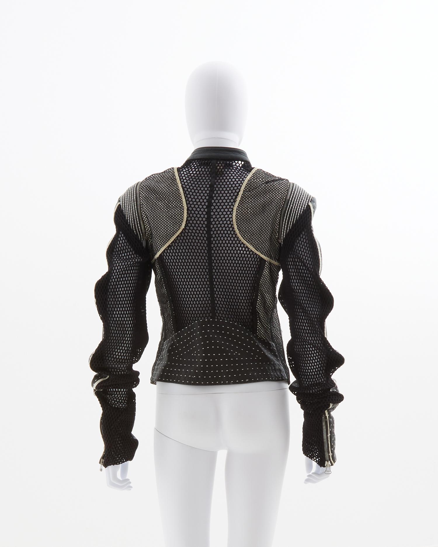 Women's Gianfranco Ferrè Black back netted motorcycle leather jacket, early 2000s For Sale