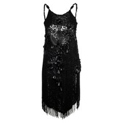 Gianfranco Ferré Schwarzes perlenbesetztes Cocktailkleid - '90s