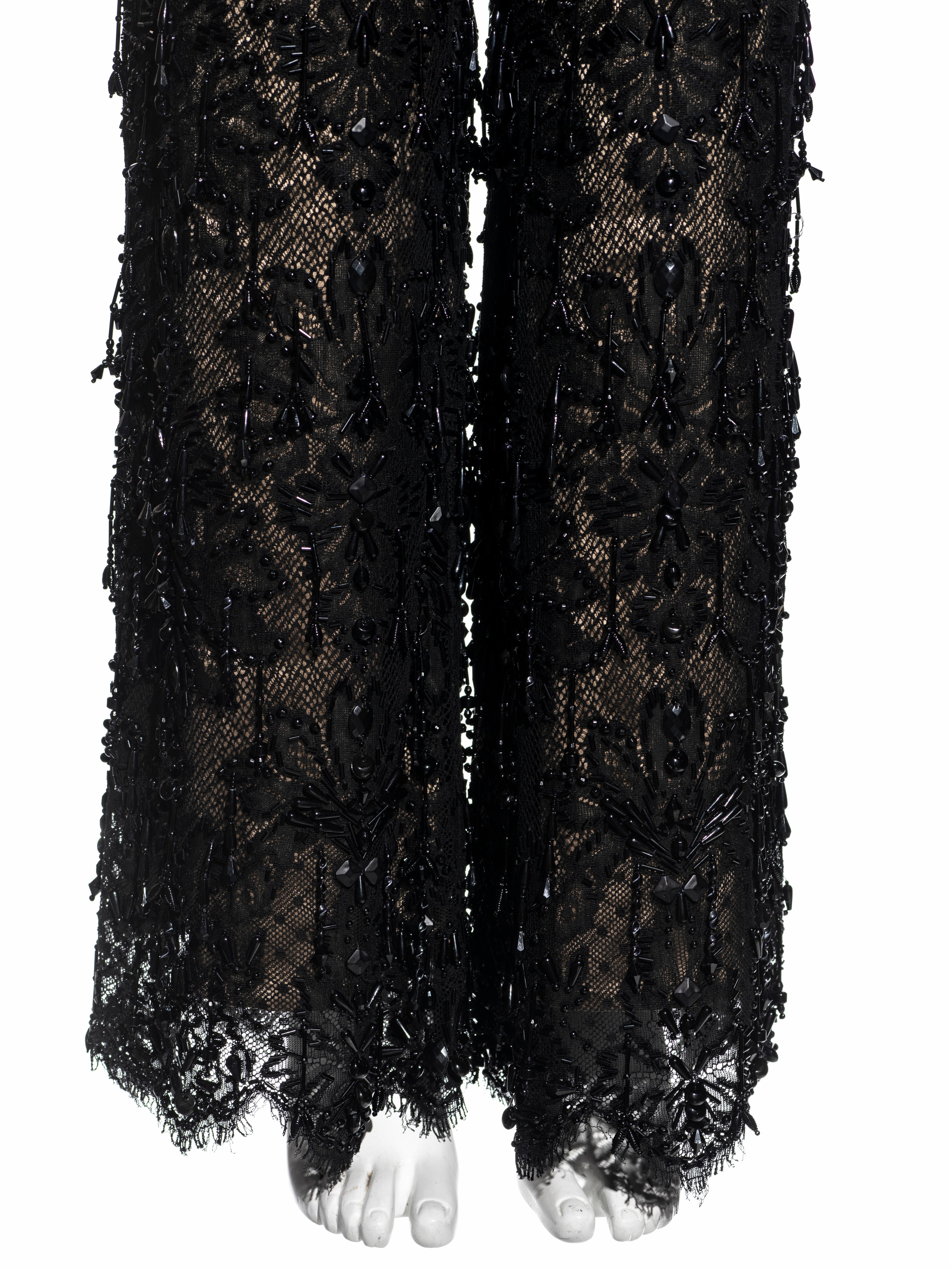 Black Gianfranco Ferré black beaded lace evening pants, ss 2002 For Sale