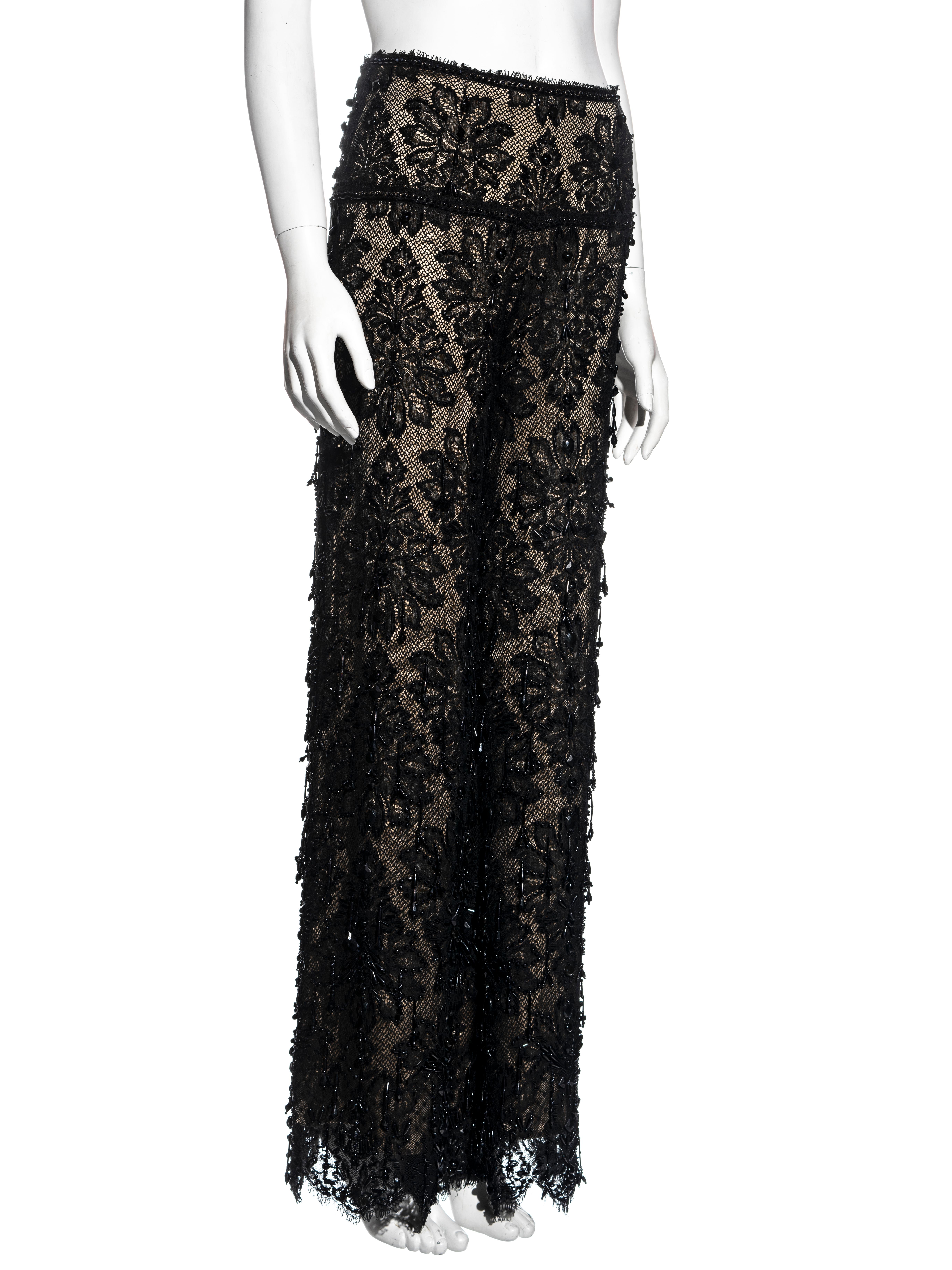Gianfranco Ferré black beaded lace evening pants, ss 2002 In Excellent Condition For Sale In London, GB
