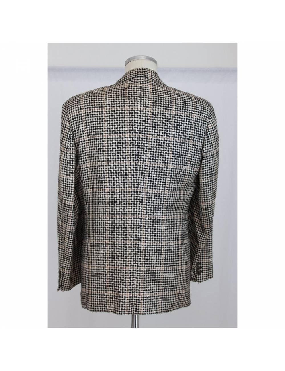 Gray Gianfranco Ferre Black Beige Silk Wool Check Classic Jacket 