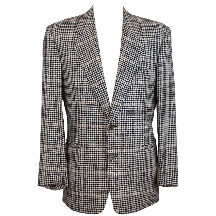 Gianfranco Ferre Black Beige Silk Wool Check Classic Jacket 