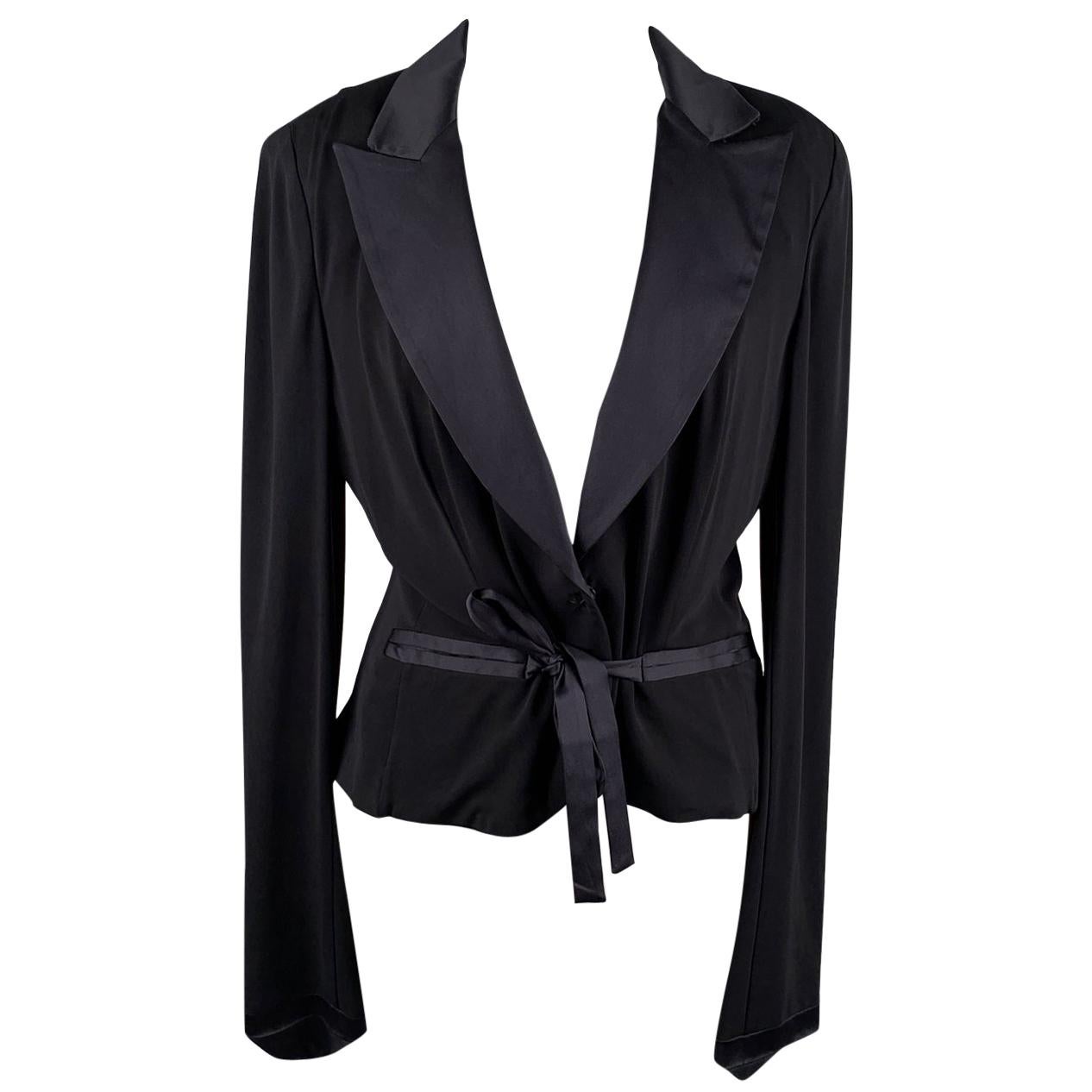 Gianfranco Ferré Black Blazer Jacket with Silk Trim Size 44