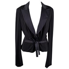 Gianfranco Ferré Black Blazer Jacket with Silk Trim Size 44